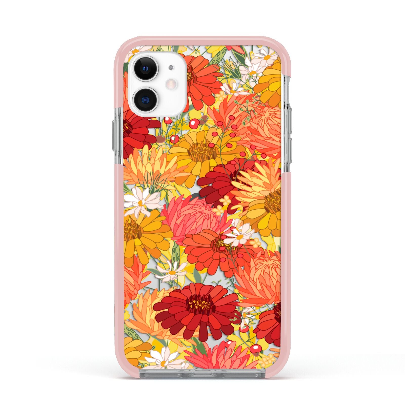 Floral Gerbera Apple iPhone 11 in White with Pink Impact Case