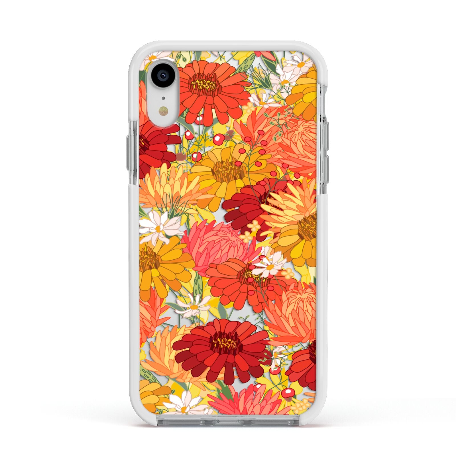 Floral Gerbera Apple iPhone XR Impact Case White Edge on Silver Phone