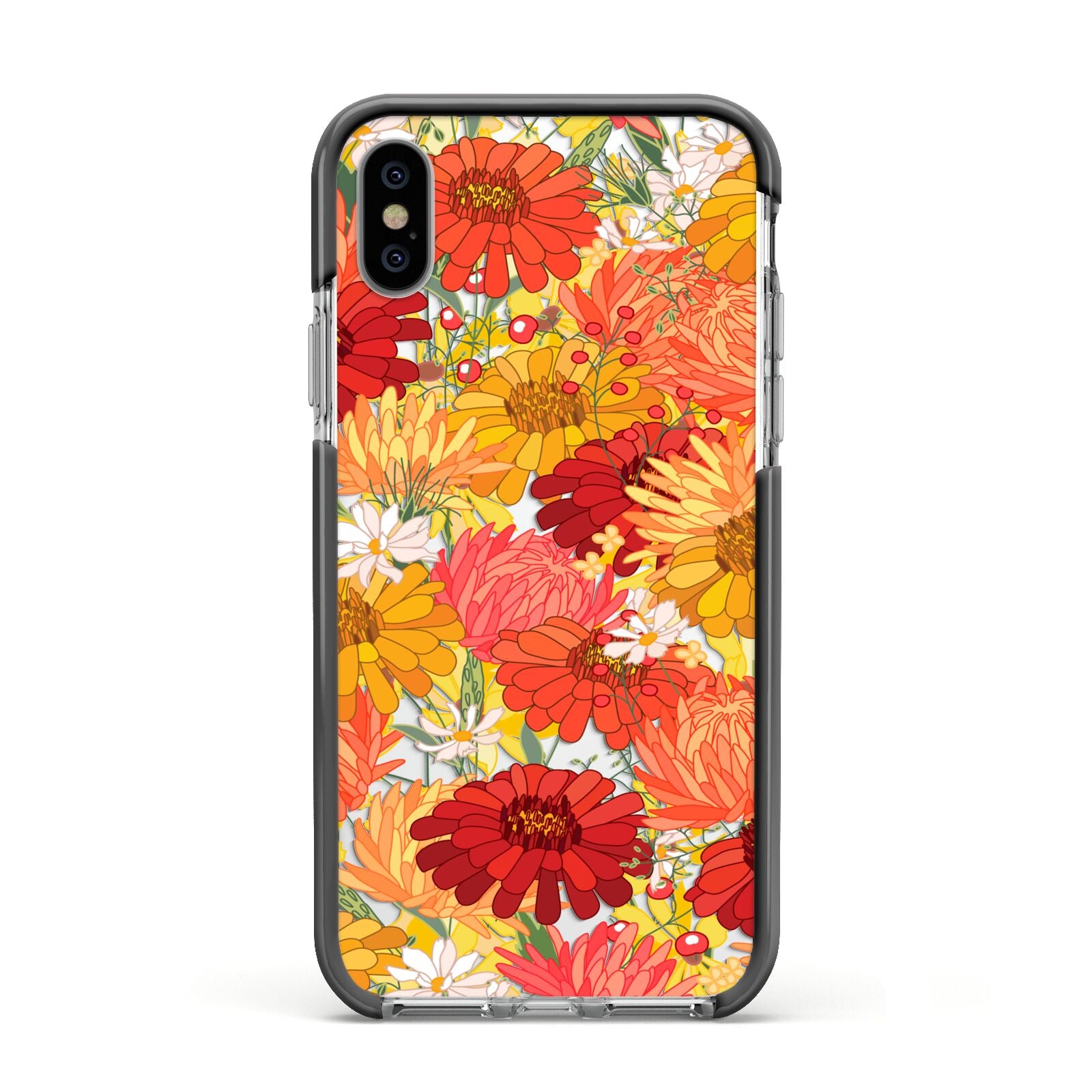 Floral Gerbera Apple iPhone Xs Impact Case Black Edge on Silver Phone