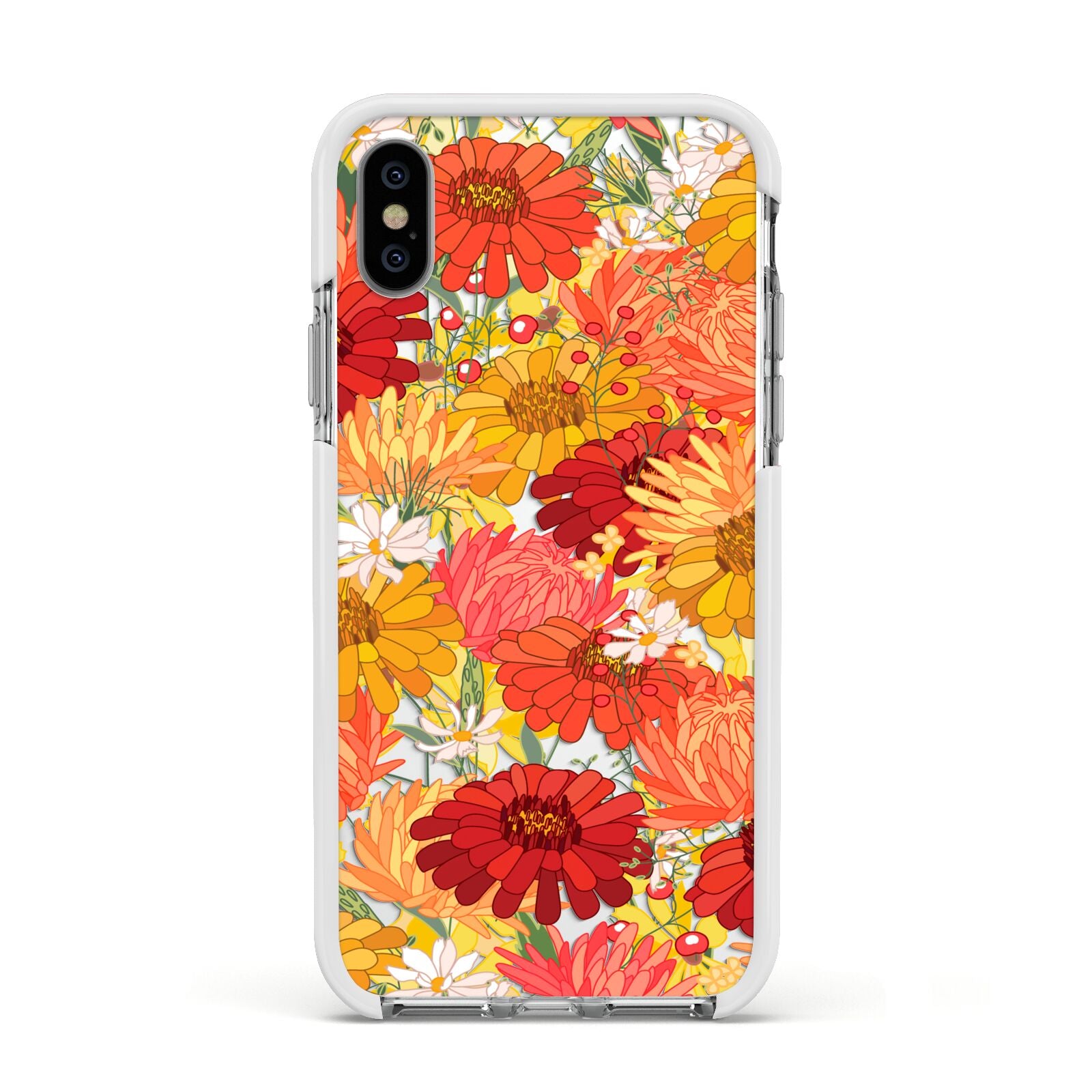 Floral Gerbera Apple iPhone Xs Impact Case White Edge on Silver Phone