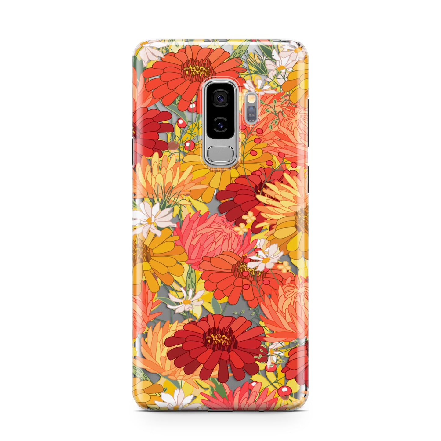 Floral Gerbera Samsung Galaxy S9 Plus Case on Silver phone