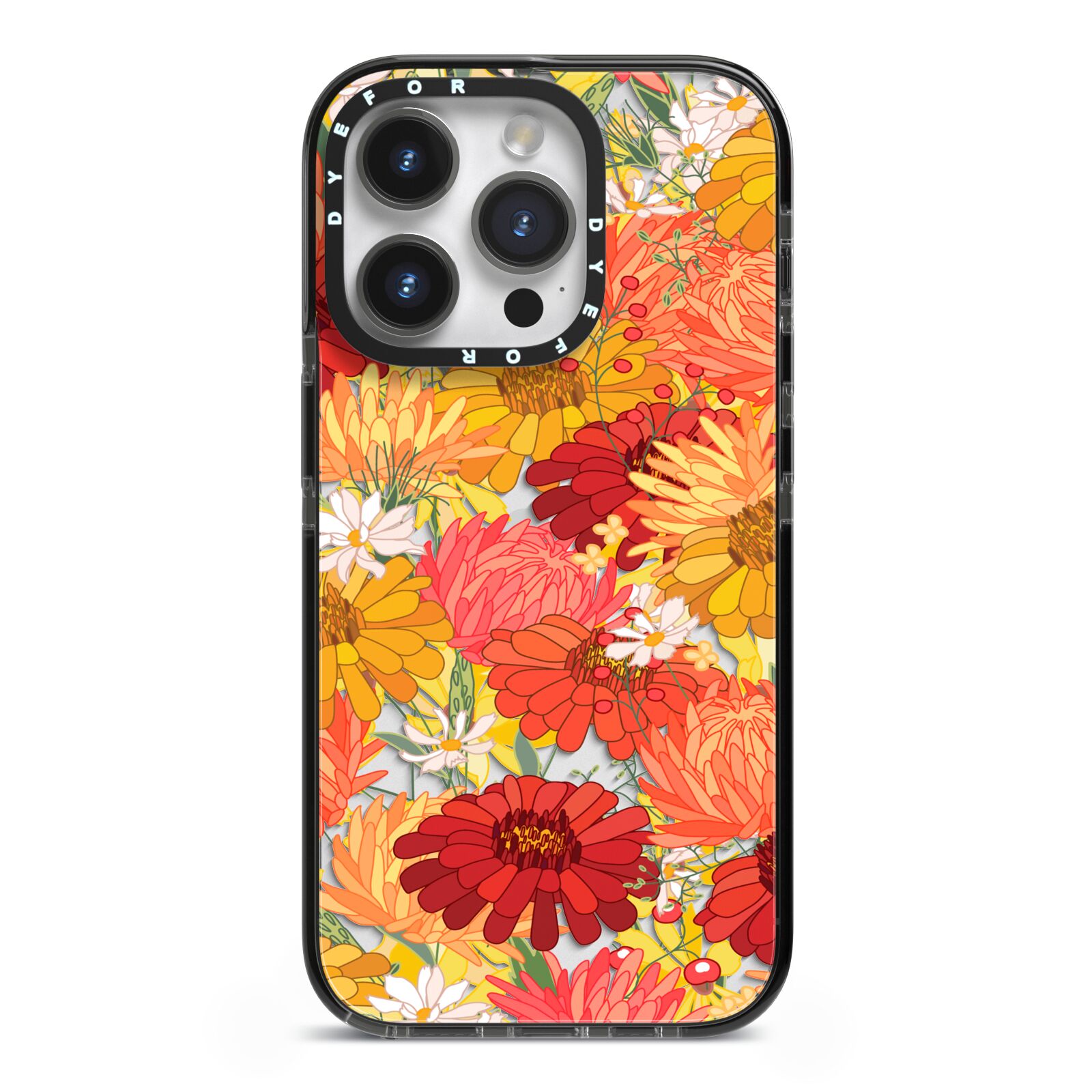 Floral Gerbera iPhone 14 Pro Black Impact Case on Silver phone