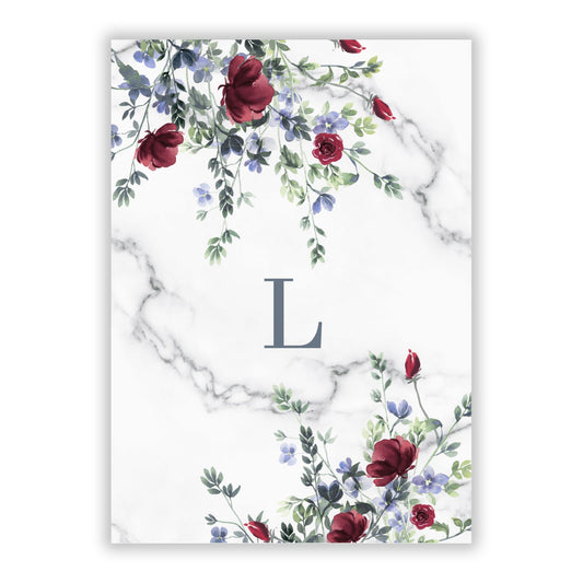 Floral Marble Monogram Personalised A5 Flat Greetings Card