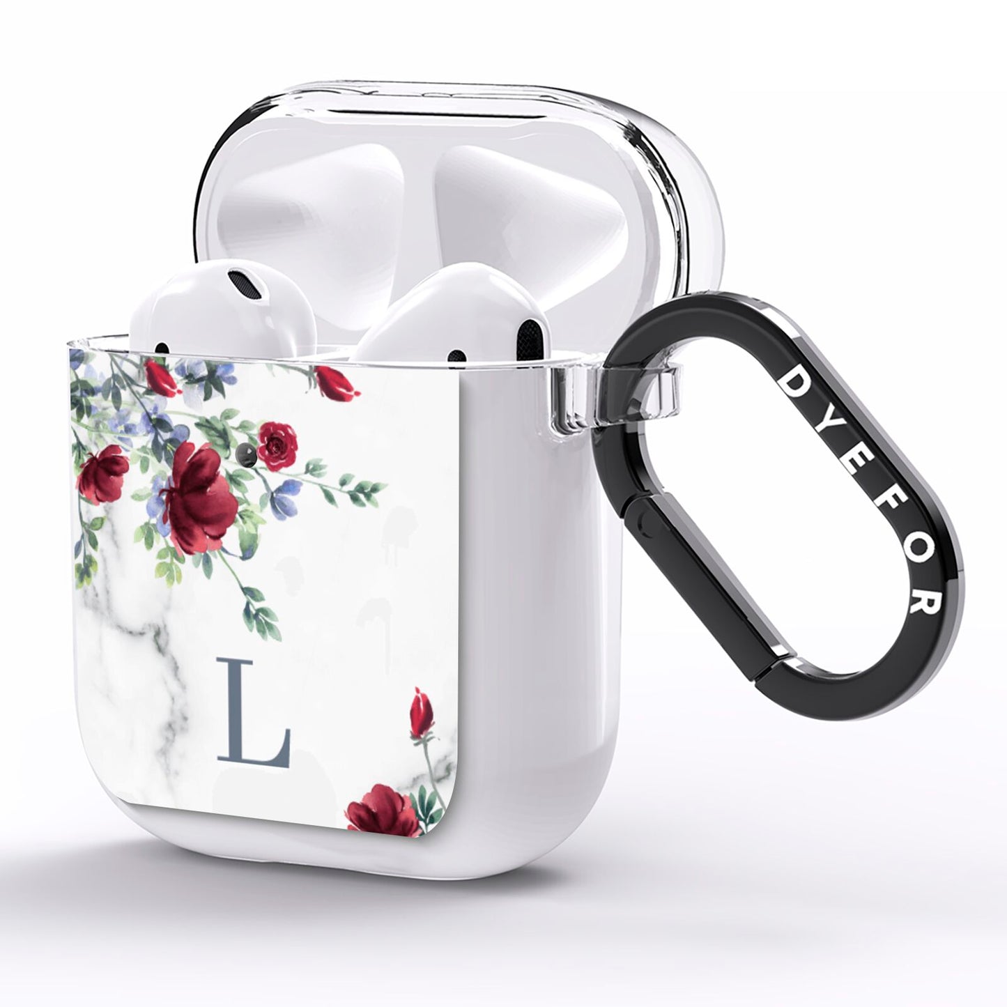 Floral Marble Monogram Personalised AirPods Clear Case Side Image