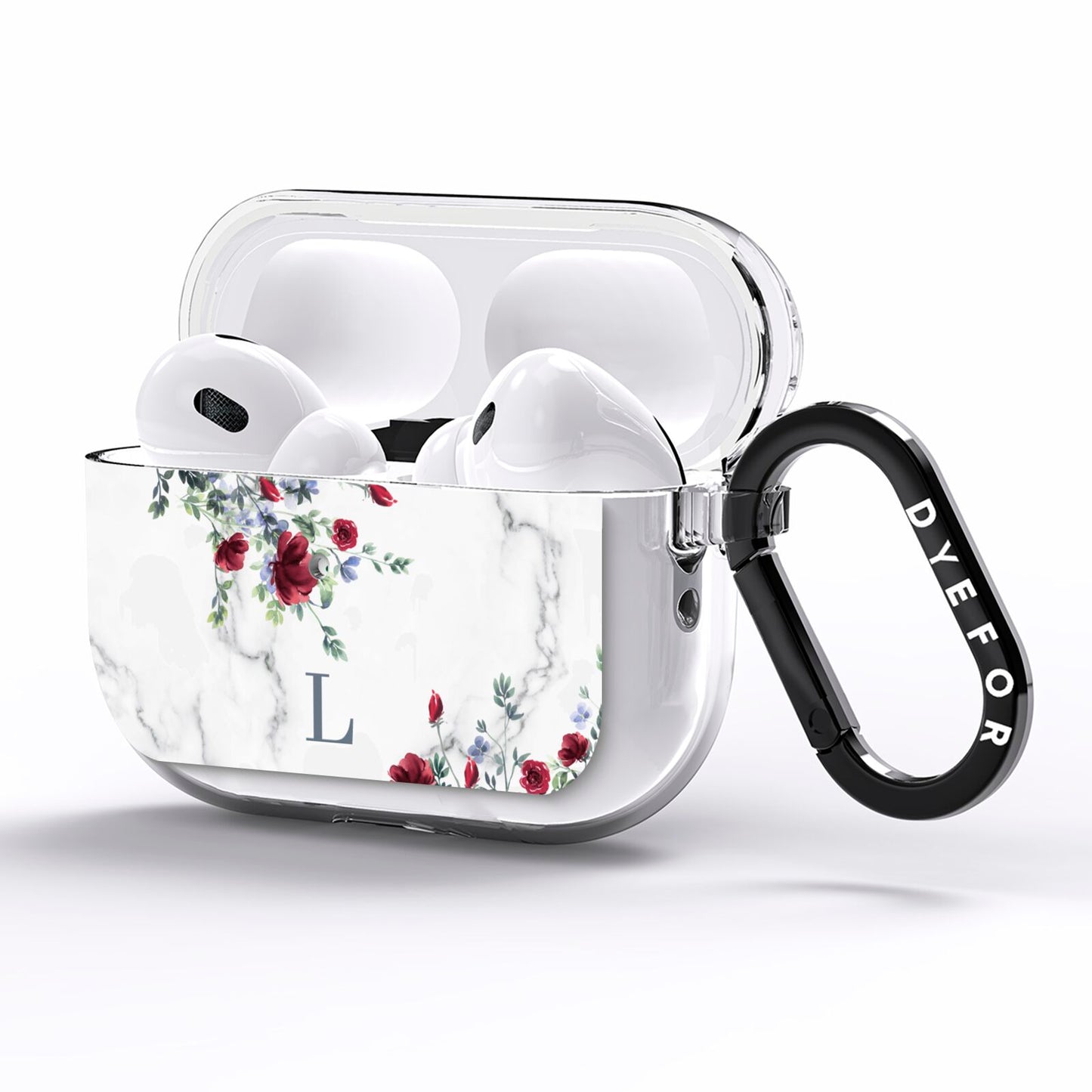 Floral Marble Monogram Personalised AirPods Pro Clear Case Side Image