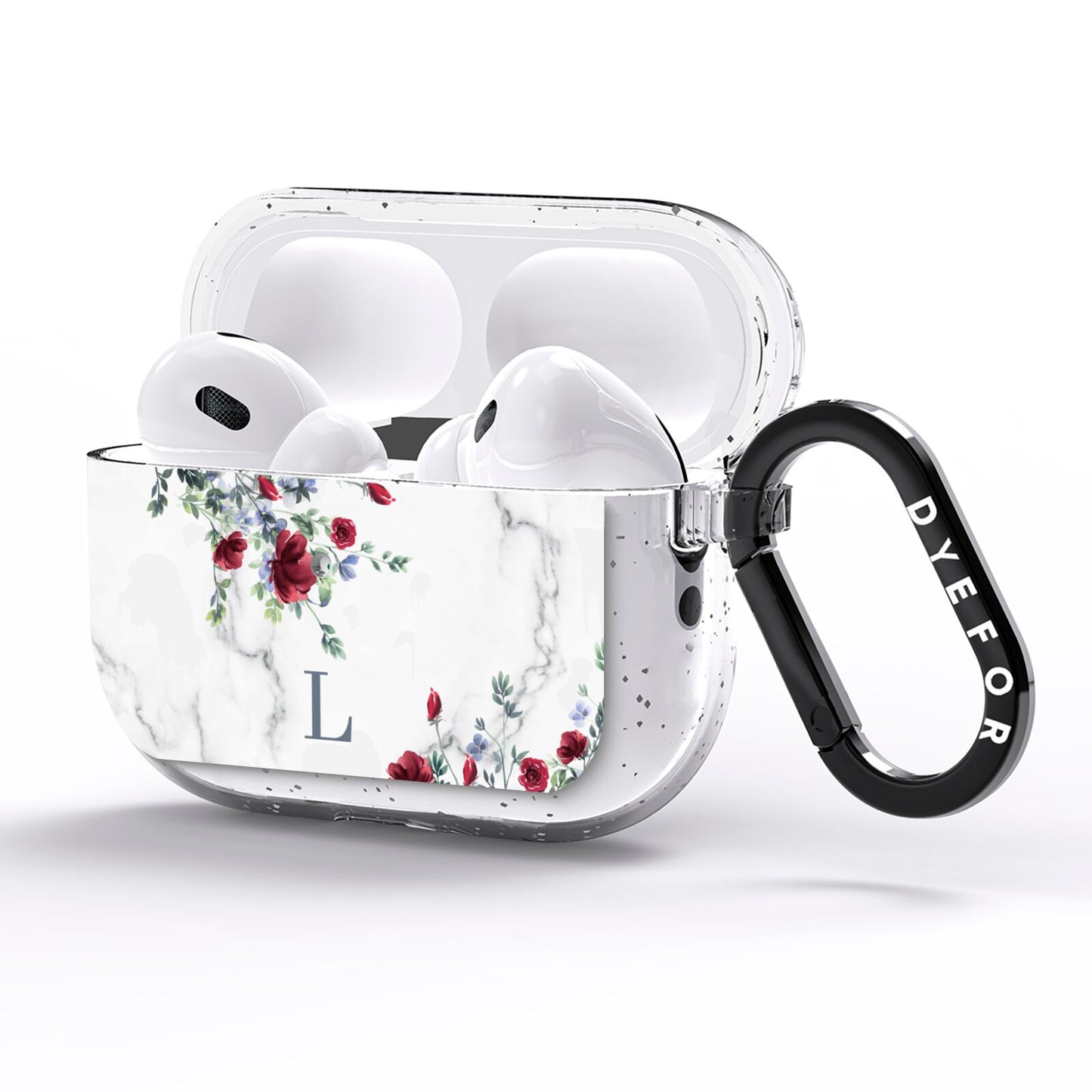 Floral Marble Monogram Personalised AirPods Pro Glitter Case Side Image