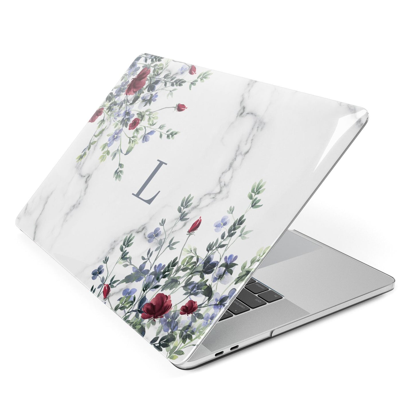 Floral Marble Monogram Personalised Apple MacBook Case Side View