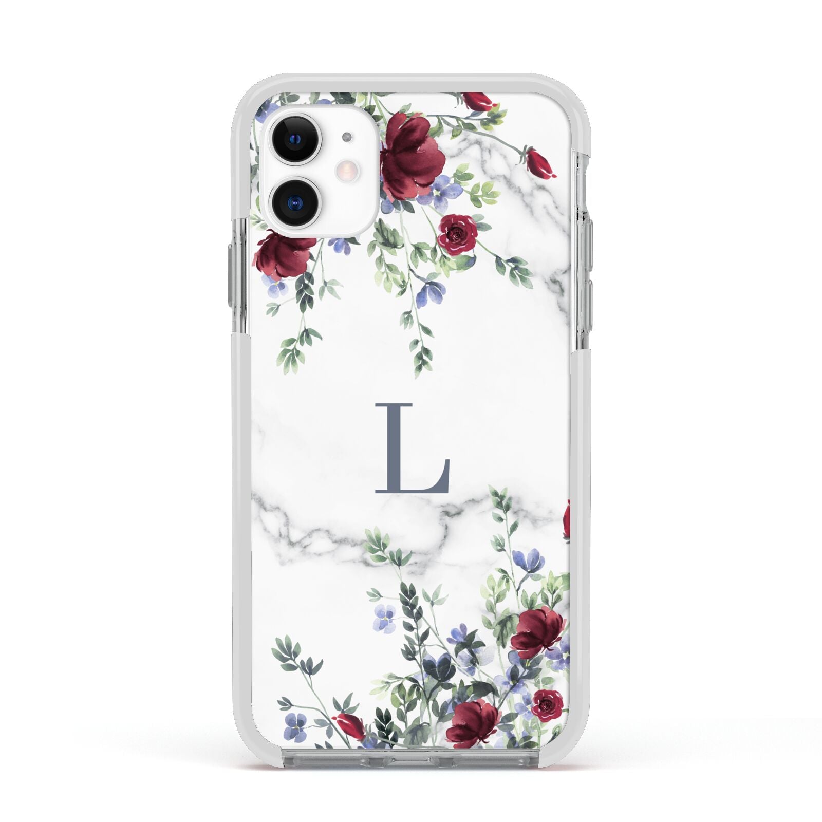 Floral Marble Monogram Personalised Apple iPhone 11 in White with White Impact Case