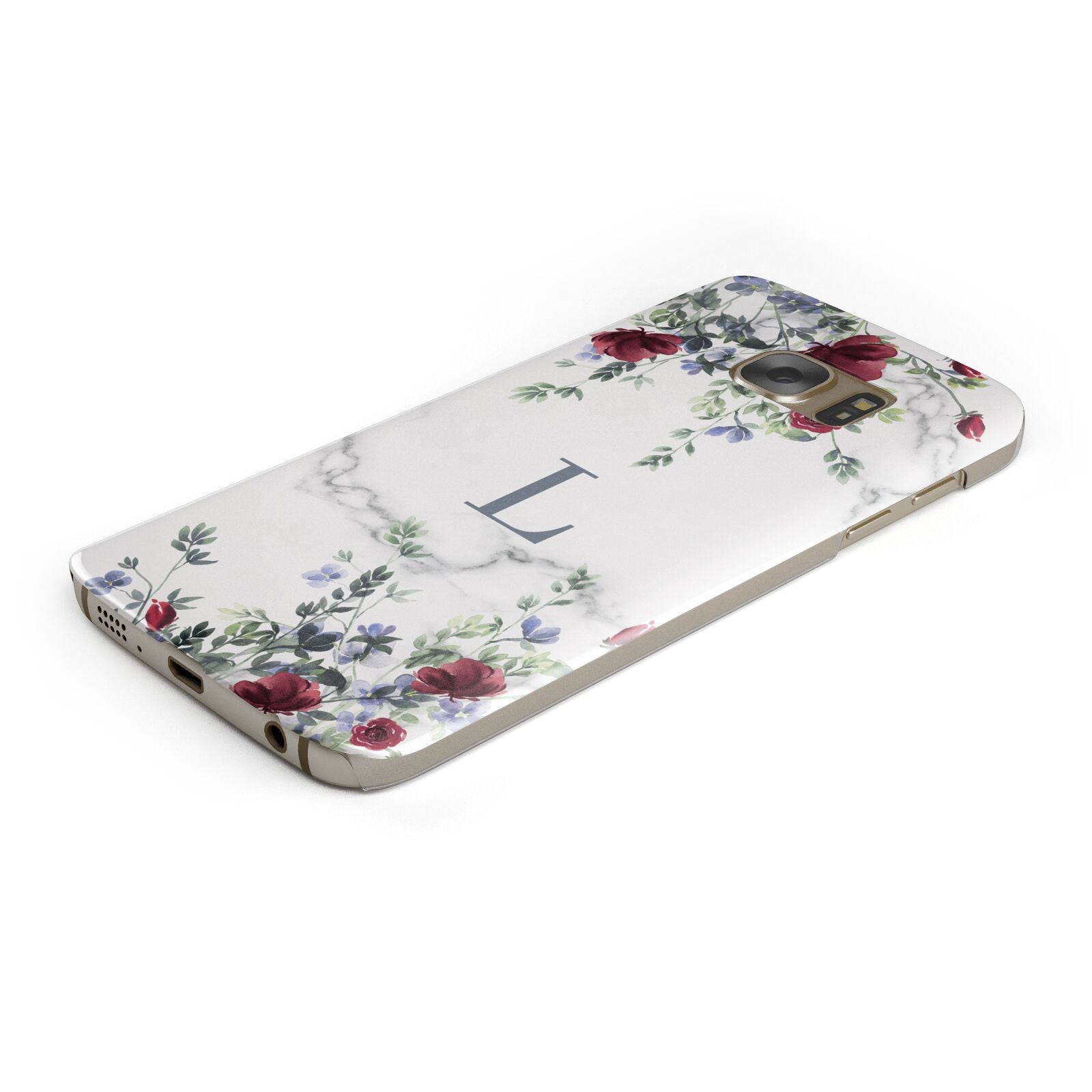 Floral Marble Monogram Personalised Protective Samsung Galaxy Case Angled Image