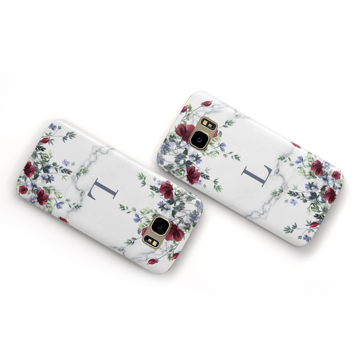 Floral Marble Monogram Personalised Samsung Galaxy Case Flat Overview