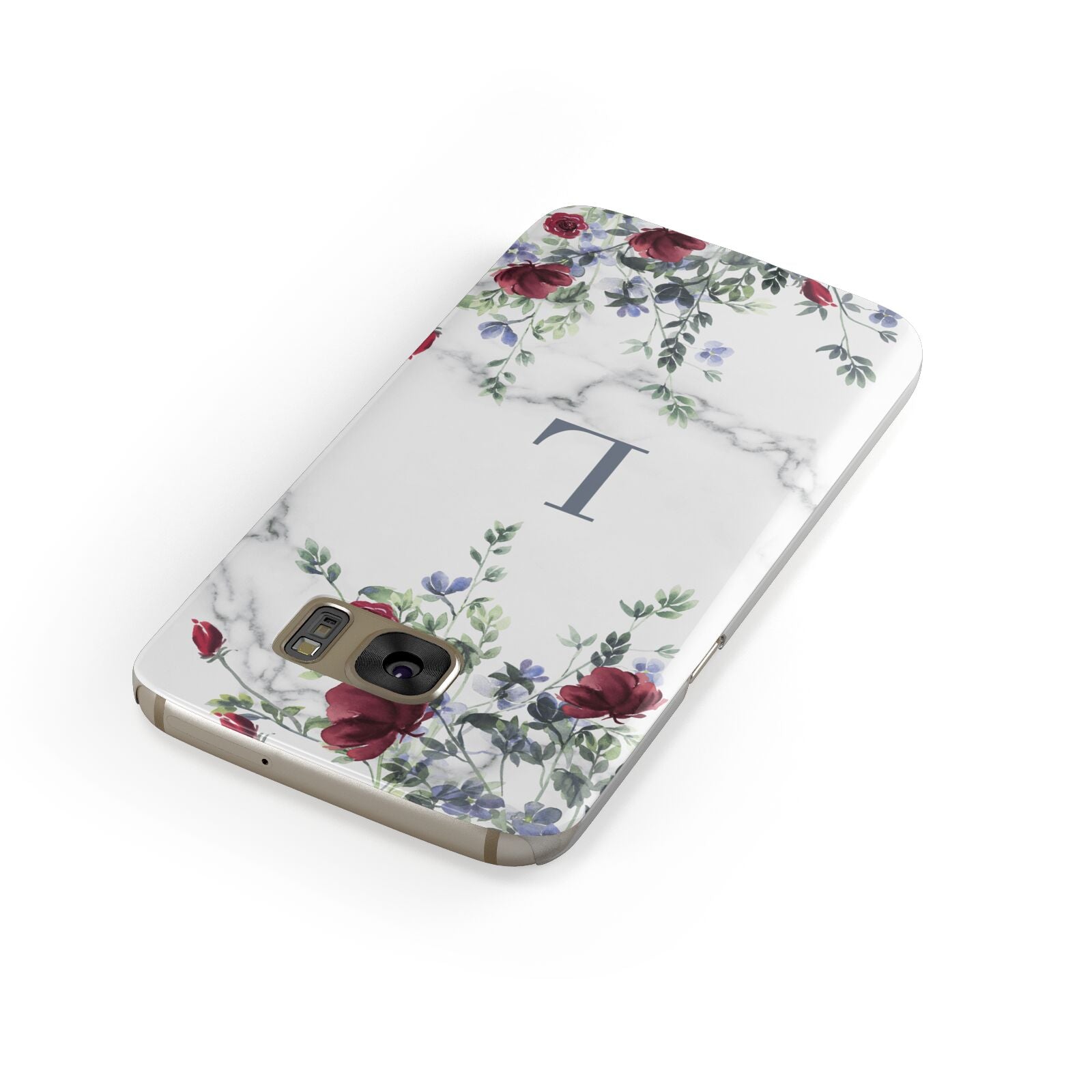 Floral Marble Monogram Personalised Samsung Galaxy Case Front Close Up