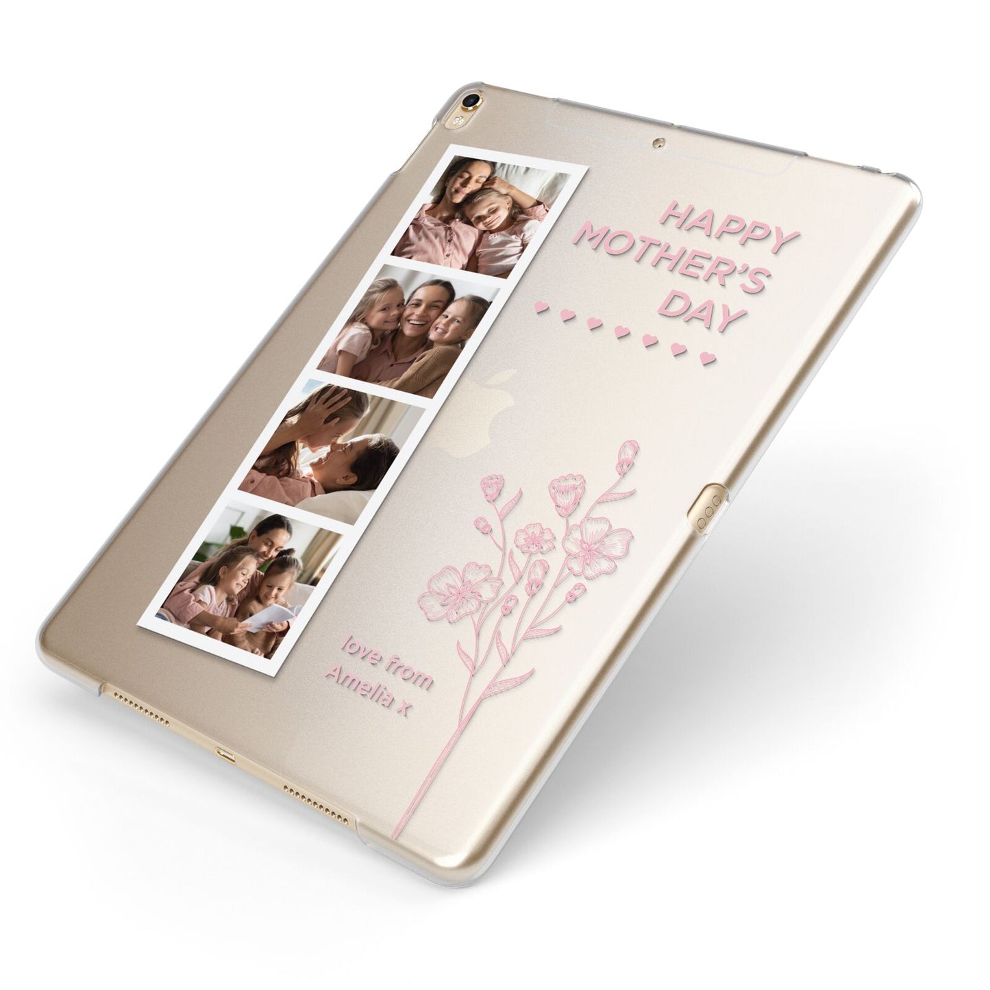 Floral Mothers Day Photo Strip Apple iPad Case on Gold iPad Side View