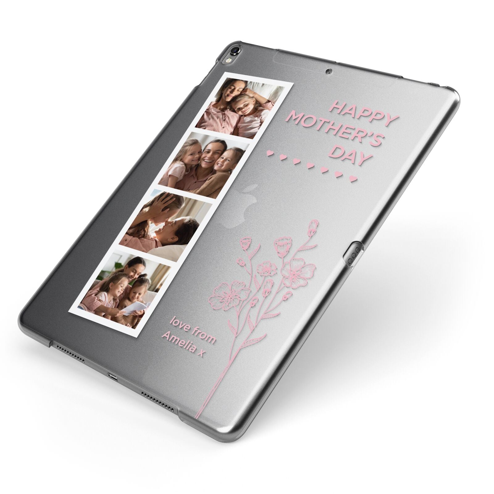 Floral Mothers Day Photo Strip Apple iPad Case on Grey iPad Side View