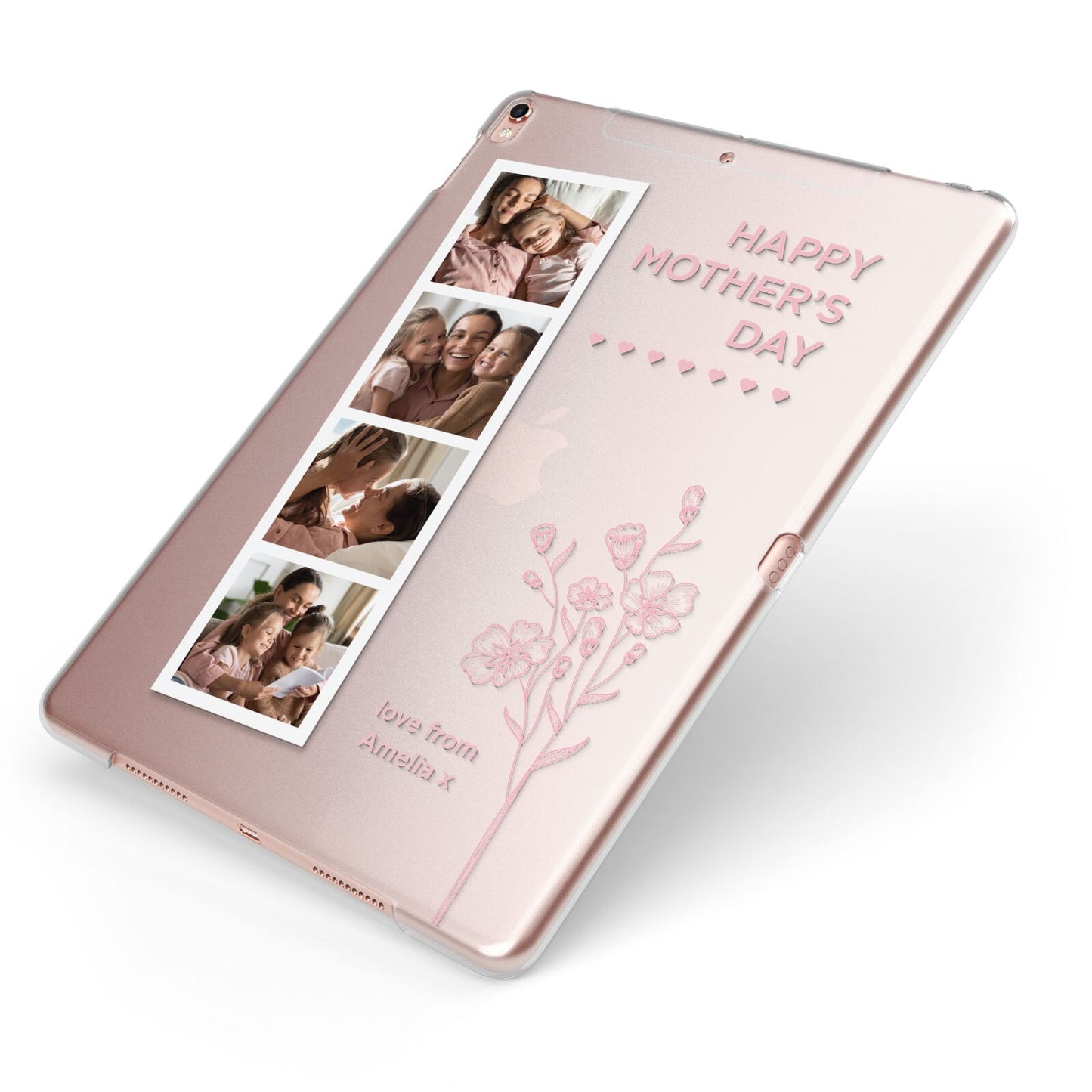 Floral Mothers Day Photo Strip Apple iPad Case on Rose Gold iPad Side View