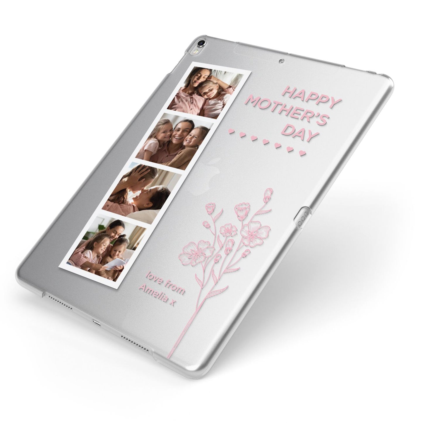 Floral Mothers Day Photo Strip Apple iPad Case on Silver iPad Side View