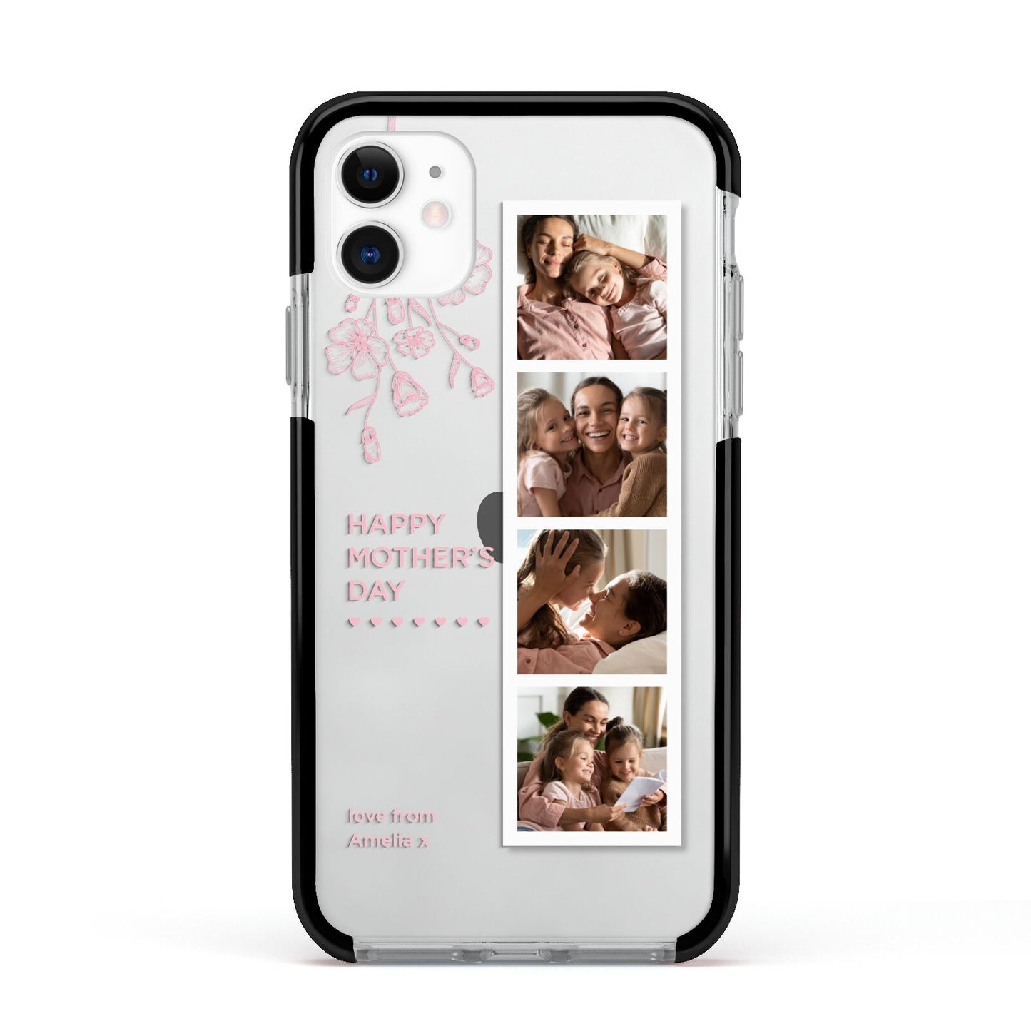 Floral Mothers Day Photo Strip Apple iPhone 11 in White with Black Impact Case