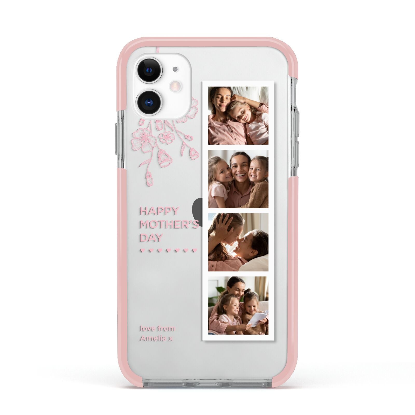 Floral Mothers Day Photo Strip Apple iPhone 11 in White with Pink Impact Case