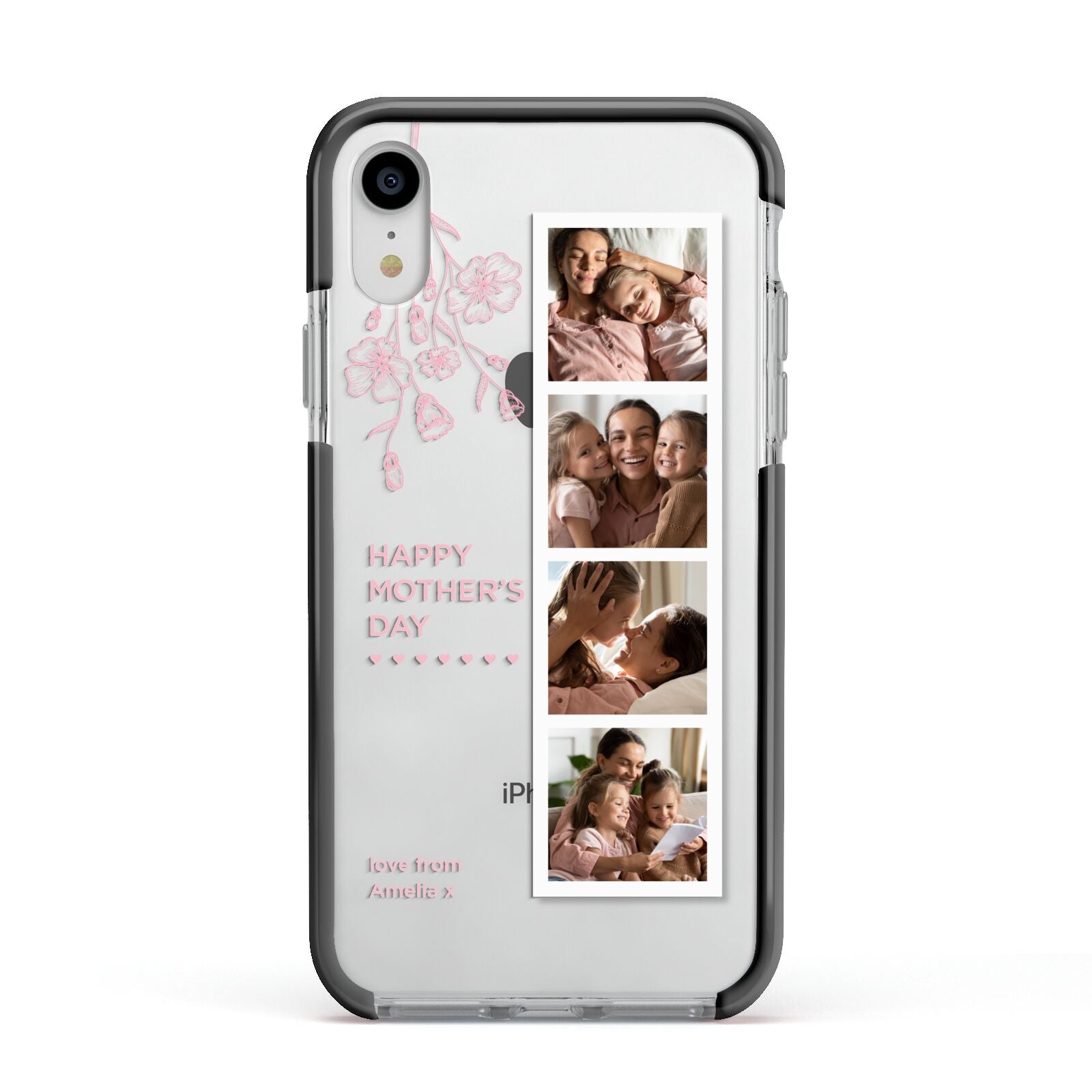 Floral Mothers Day Photo Strip Apple iPhone XR Impact Case Black Edge on Silver Phone