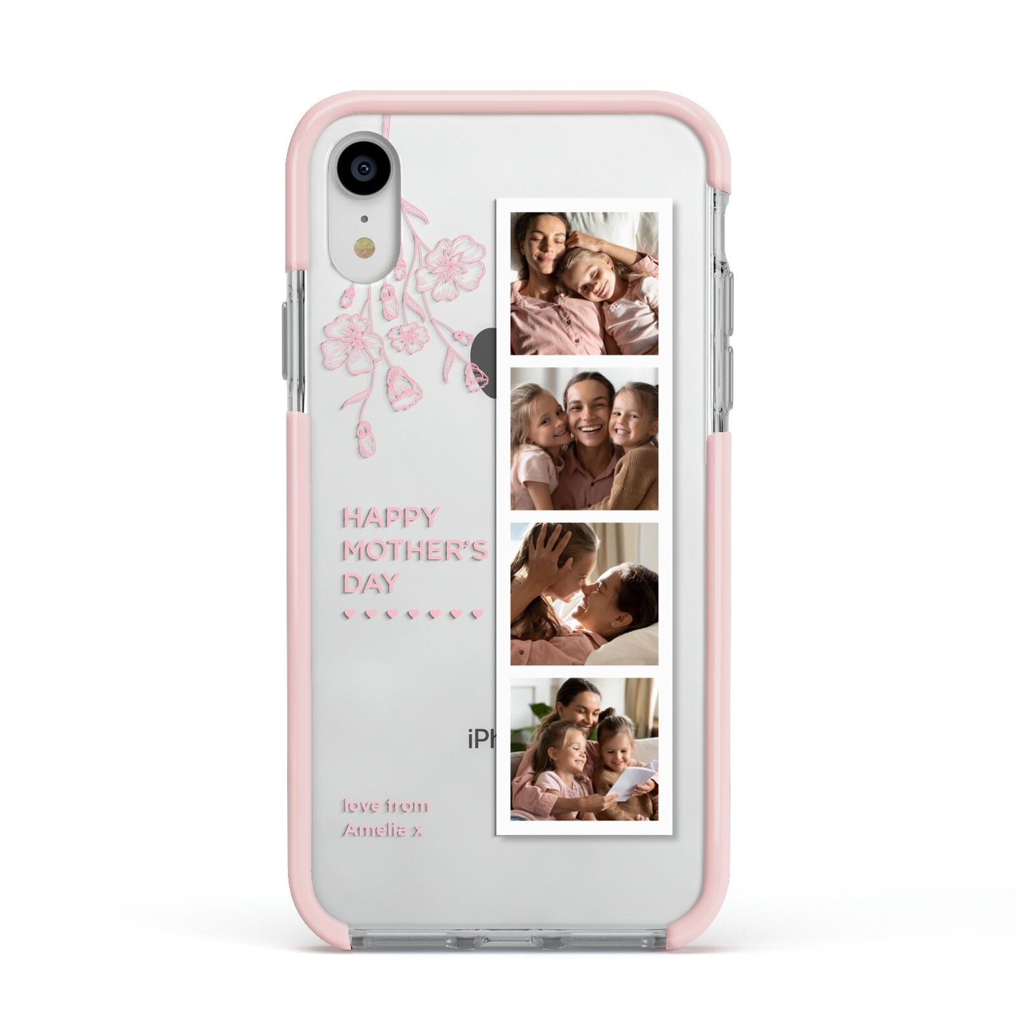 Floral Mothers Day Photo Strip Apple iPhone XR Impact Case Pink Edge on Silver Phone