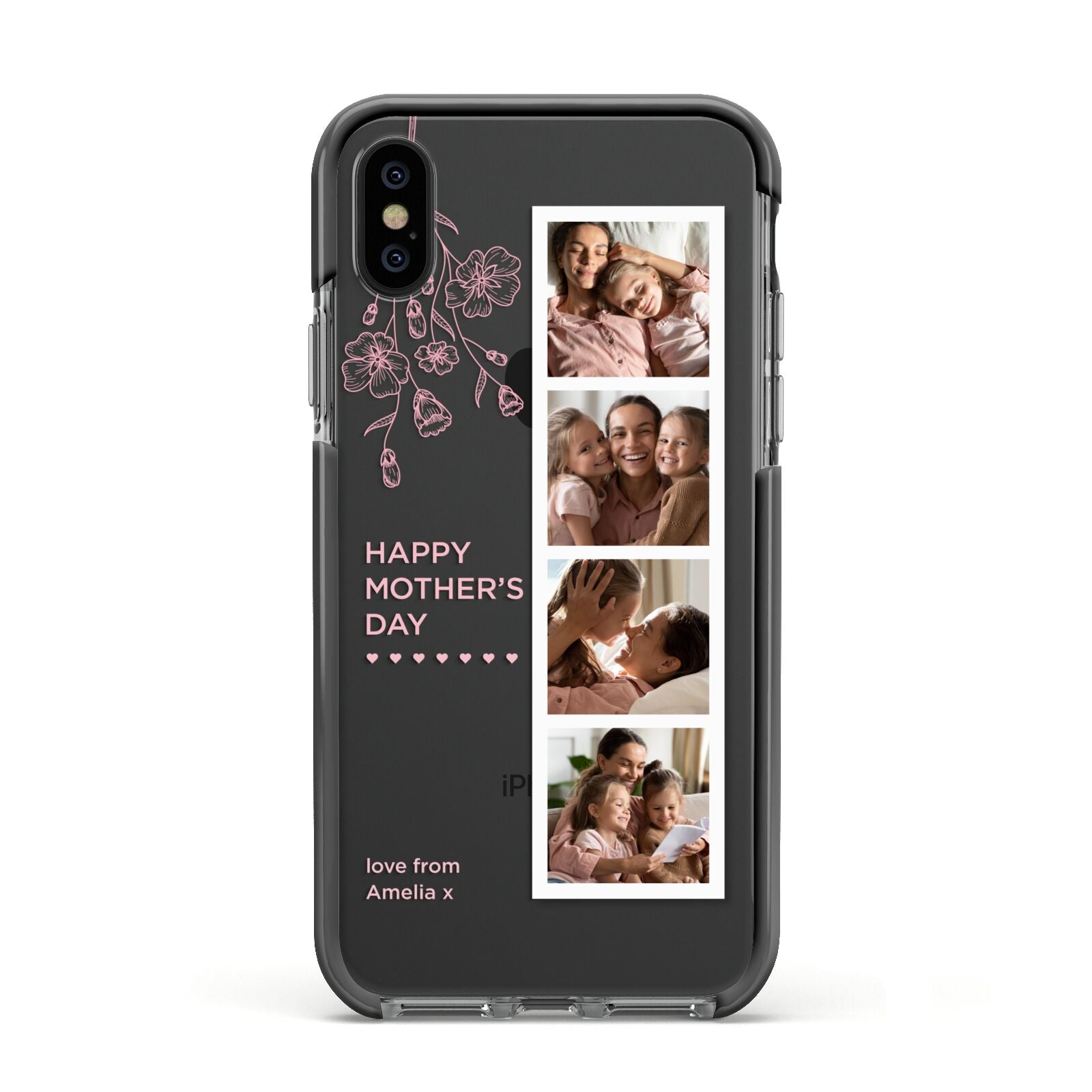 Floral Mothers Day Photo Strip Apple iPhone Xs Impact Case Black Edge on Black Phone