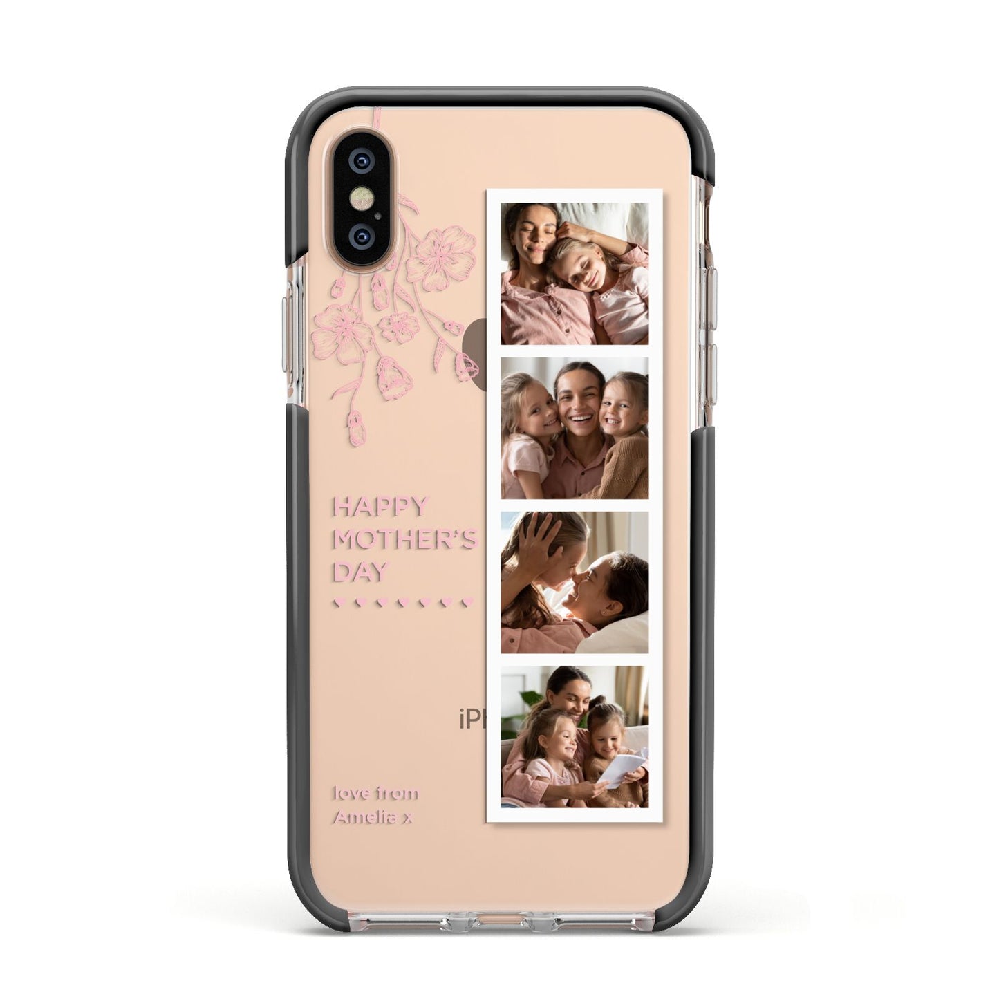 Floral Mothers Day Photo Strip Apple iPhone Xs Impact Case Black Edge on Gold Phone