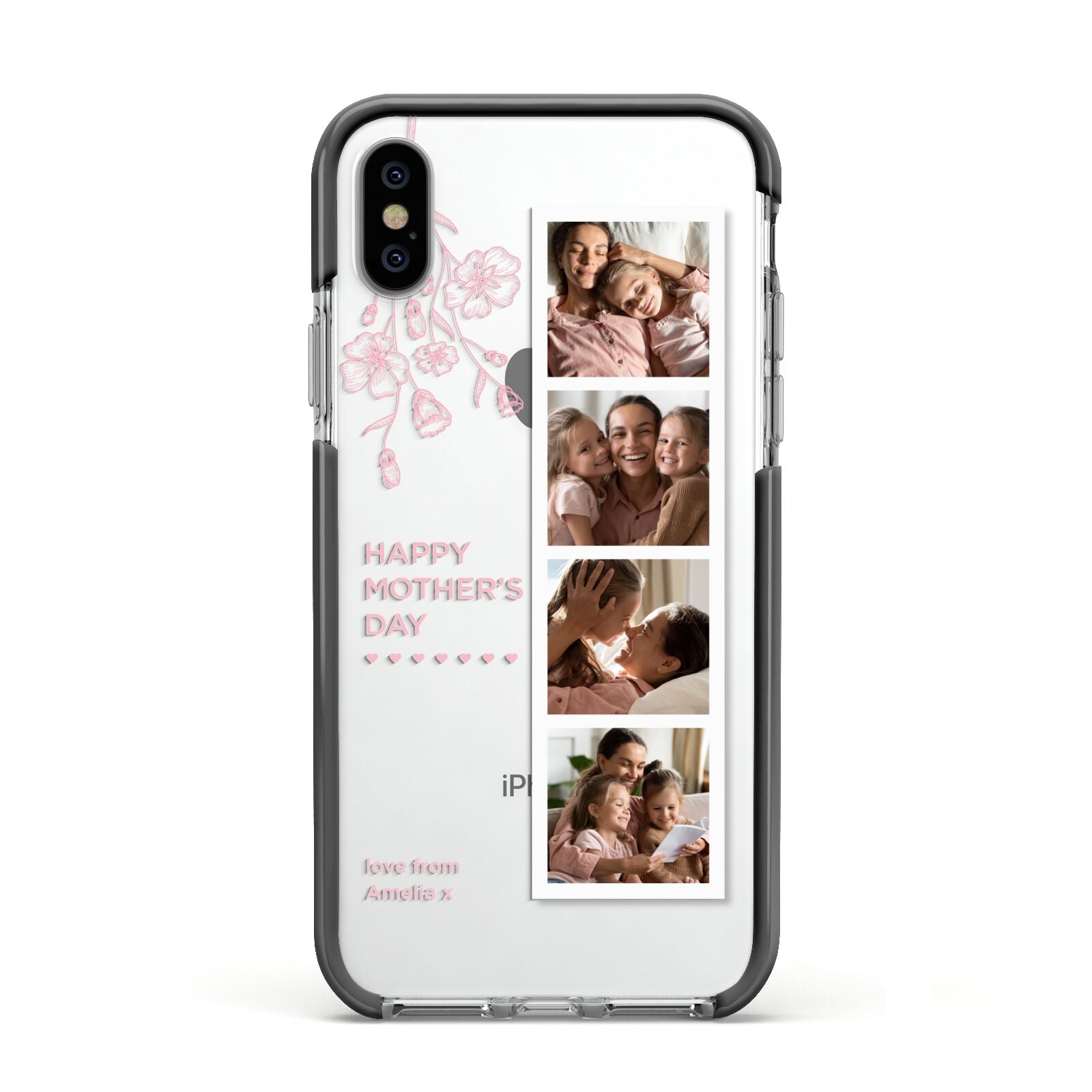 Floral Mothers Day Photo Strip Apple iPhone Xs Impact Case Black Edge on Silver Phone