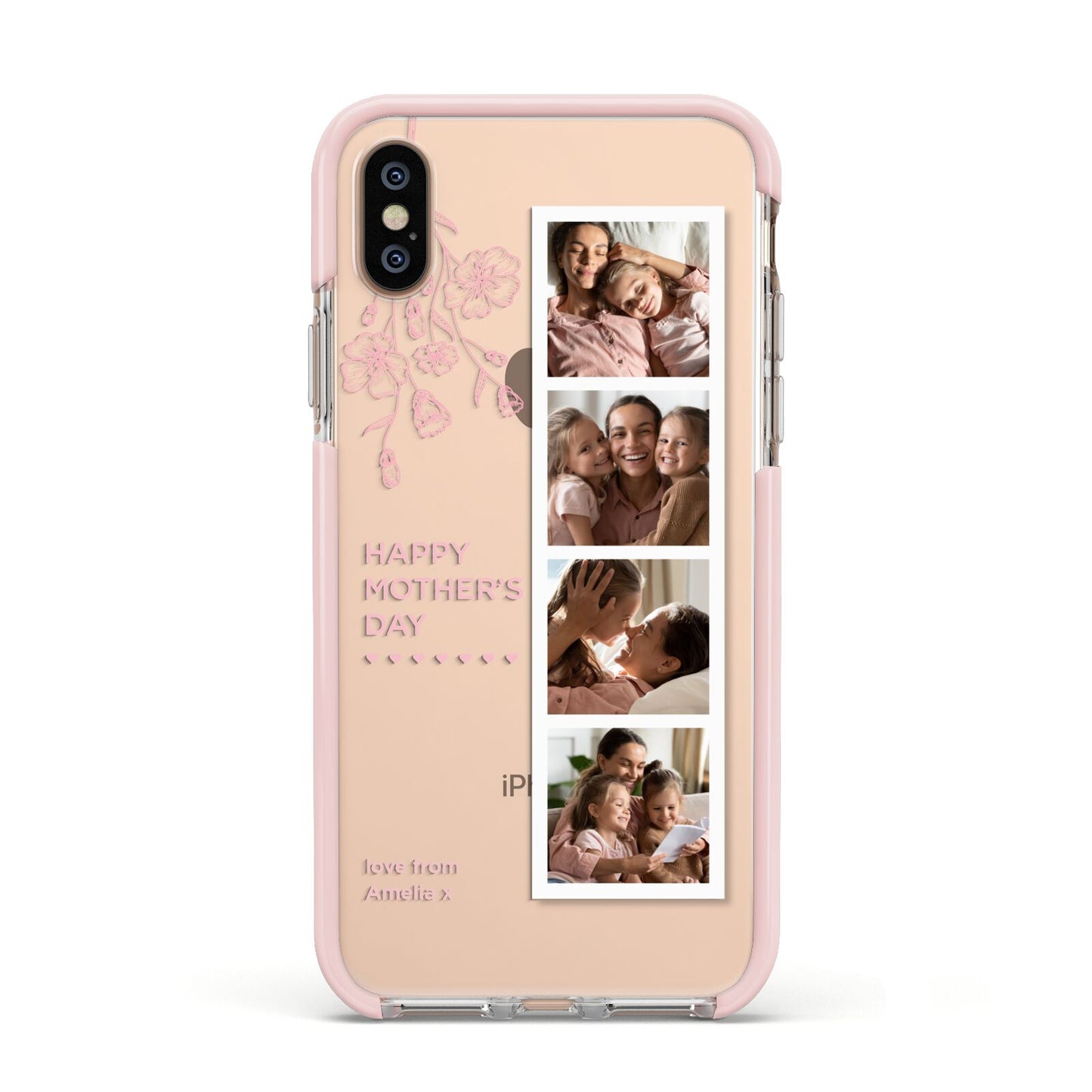 Floral Mothers Day Photo Strip Apple iPhone Xs Impact Case Pink Edge on Gold Phone