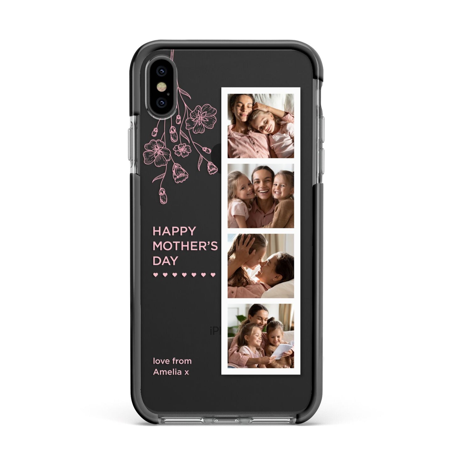 Floral Mothers Day Photo Strip Apple iPhone Xs Max Impact Case Black Edge on Black Phone