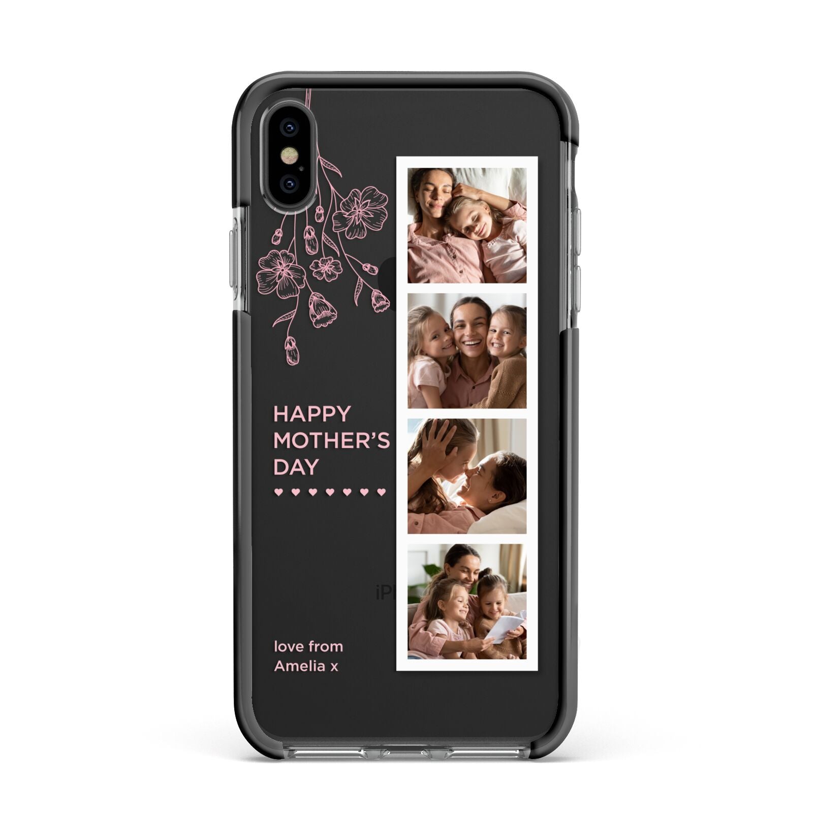 Floral Mothers Day Photo Strip Apple iPhone Xs Max Impact Case Black Edge on Black Phone