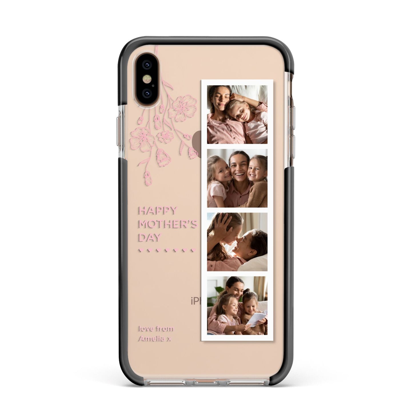 Floral Mothers Day Photo Strip Apple iPhone Xs Max Impact Case Black Edge on Gold Phone