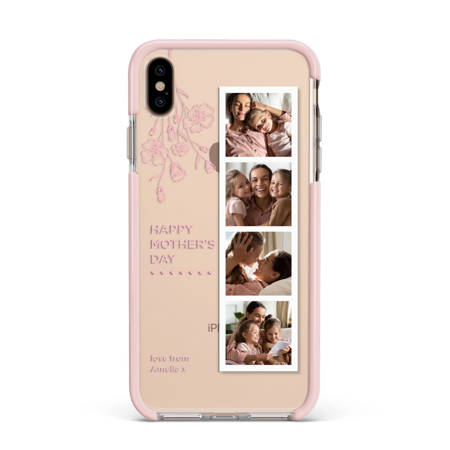 Floral Mothers Day Photo Strip Apple iPhone Xs Max Impact Case Pink Edge on Gold Phone