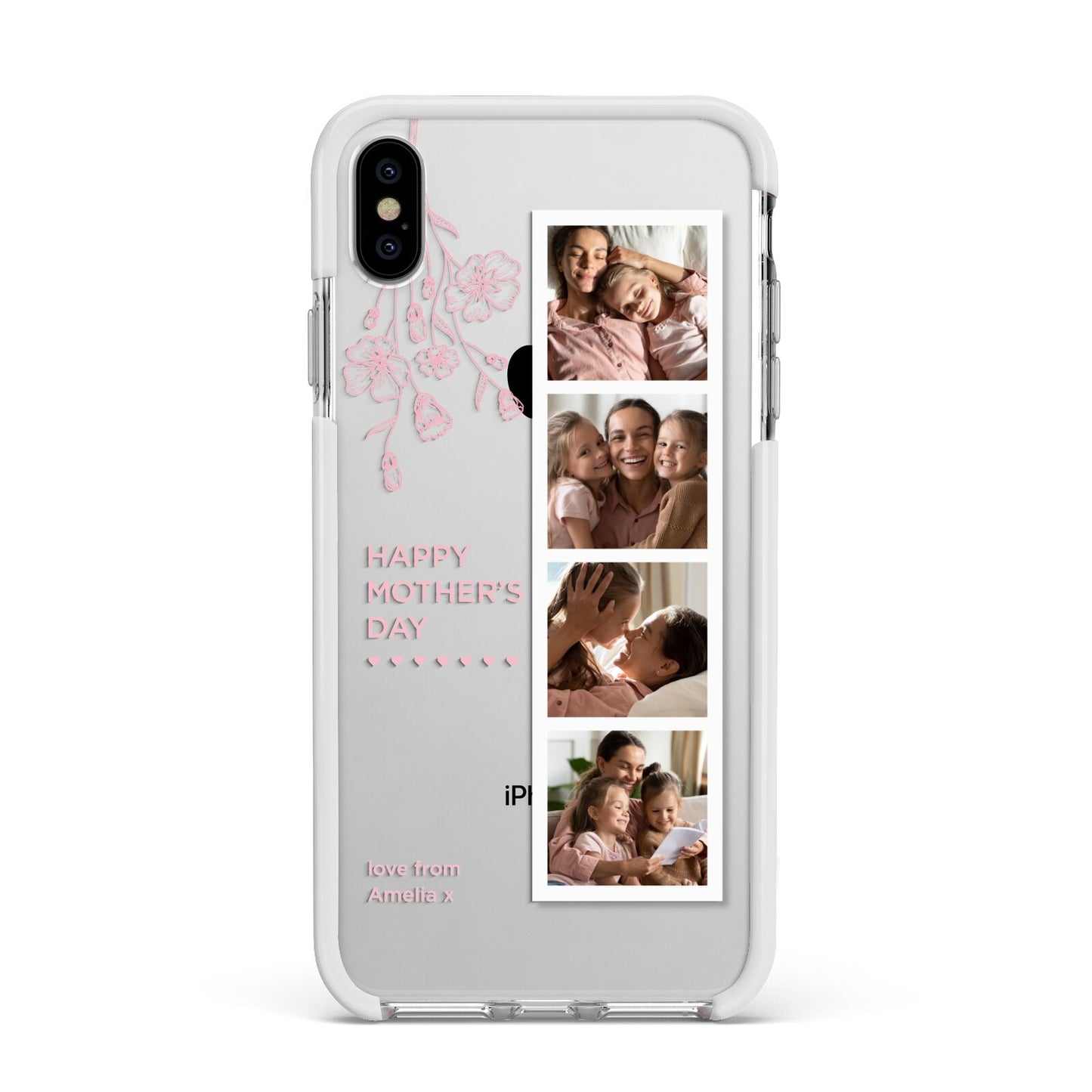 Floral Mothers Day Photo Strip Apple iPhone Xs Max Impact Case White Edge on Silver Phone