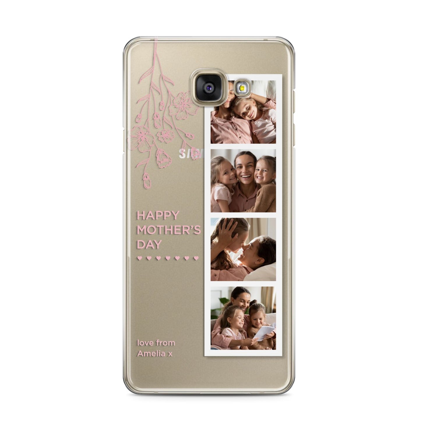 Floral Mothers Day Photo Strip Samsung Galaxy A3 2016 Case on gold phone