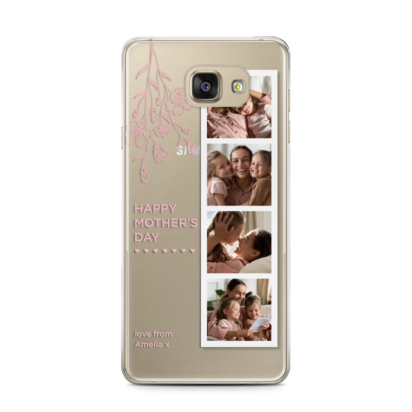 Floral Mothers Day Photo Strip Samsung Galaxy A7 2016 Case on gold phone