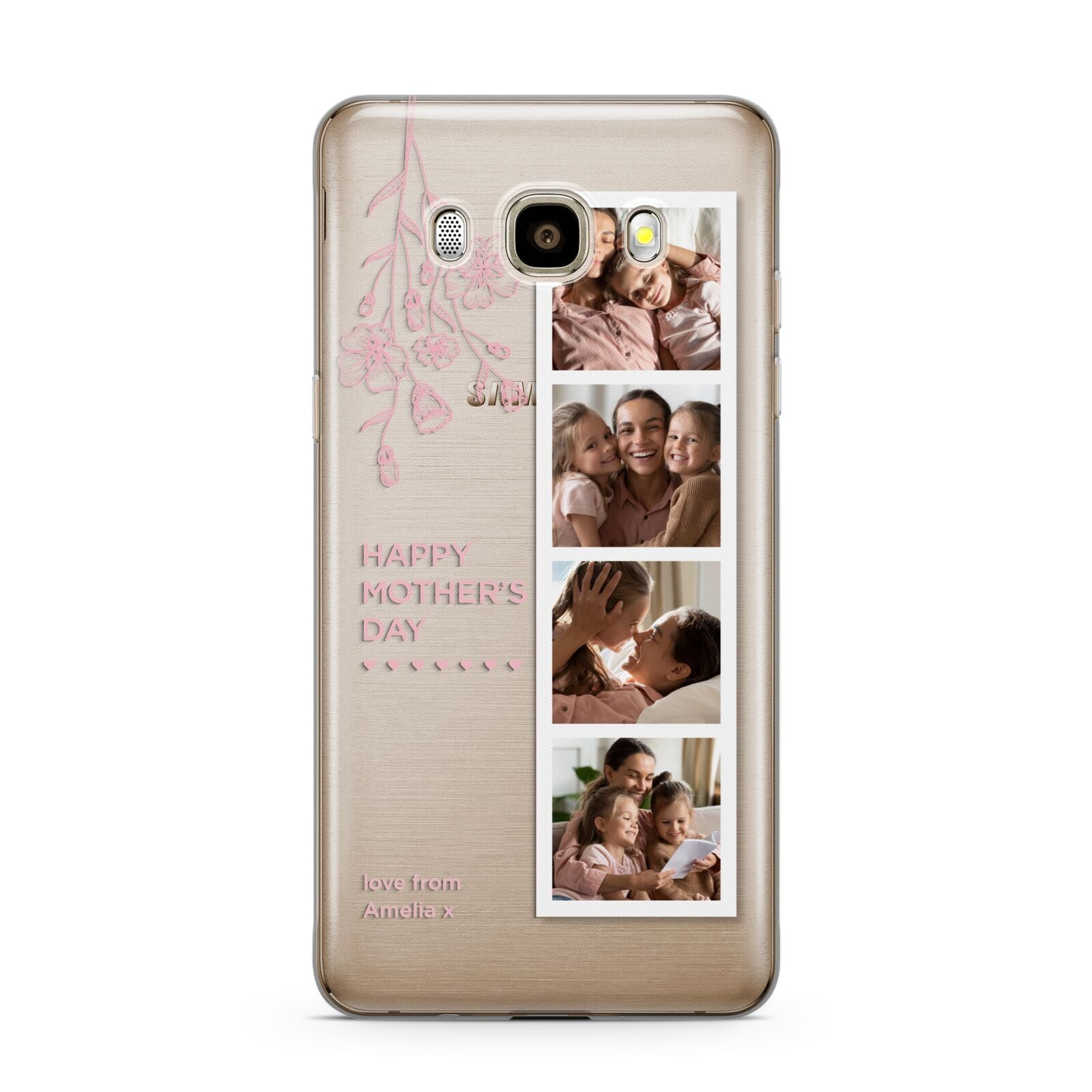 Floral Mothers Day Photo Strip Samsung Galaxy J7 2016 Case on gold phone