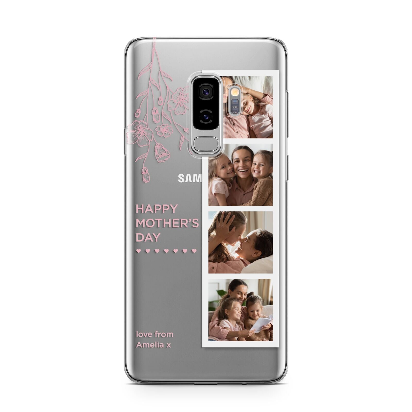 Floral Mothers Day Photo Strip Samsung Galaxy S9 Plus Case on Silver phone