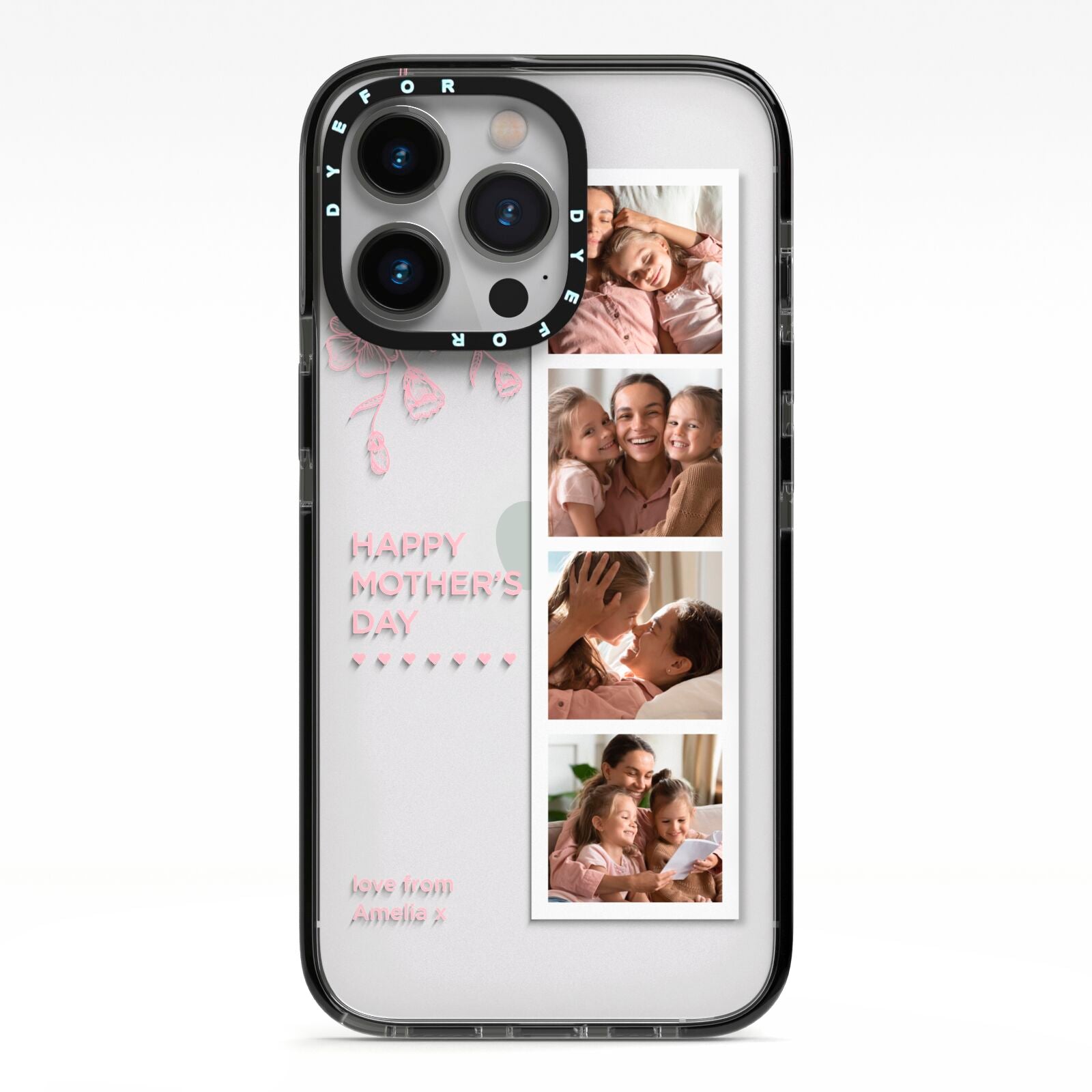 Floral Mothers Day Photo Strip iPhone 13 Pro Black Impact Case on Silver phone