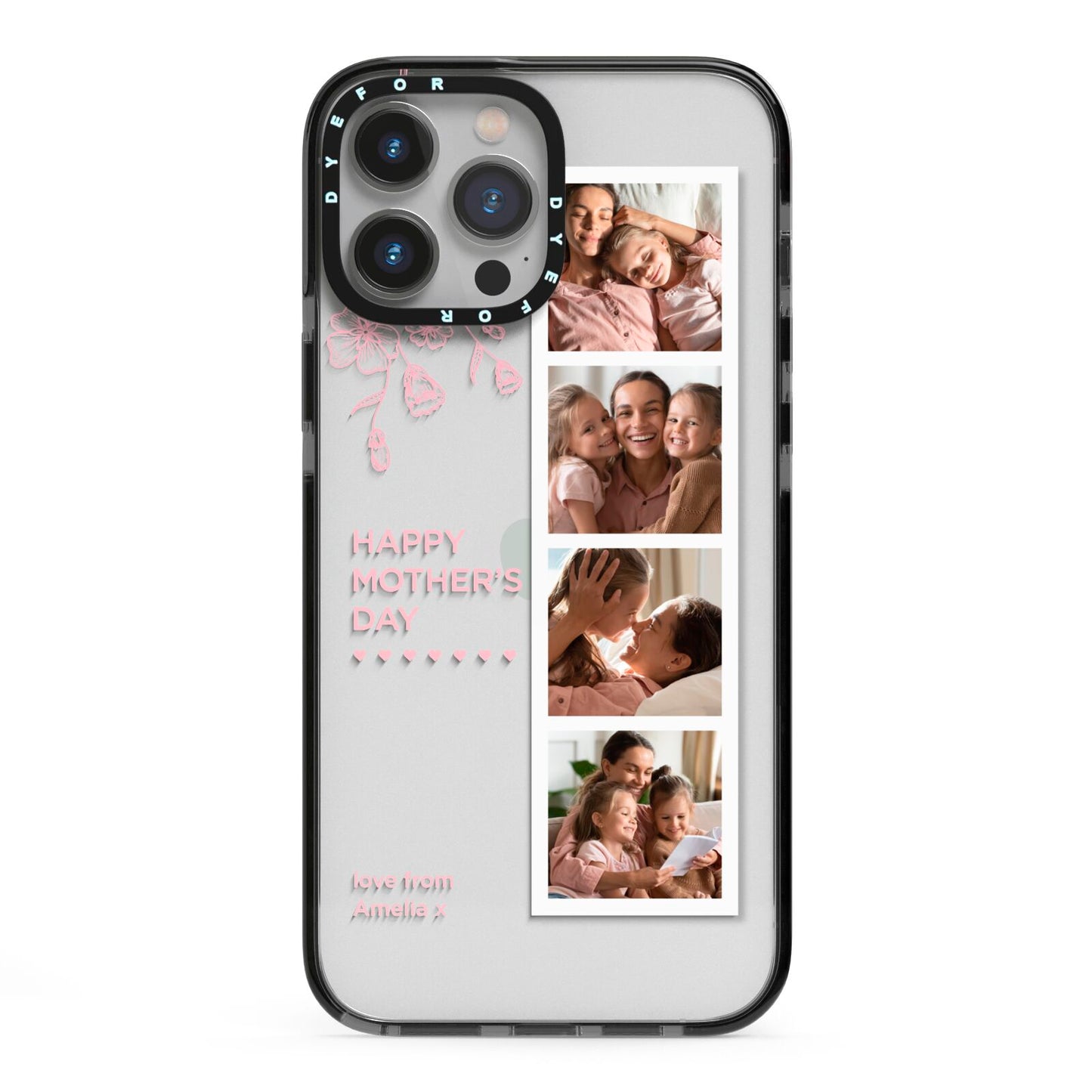 Floral Mothers Day Photo Strip iPhone 13 Pro Max Black Impact Case on Silver phone