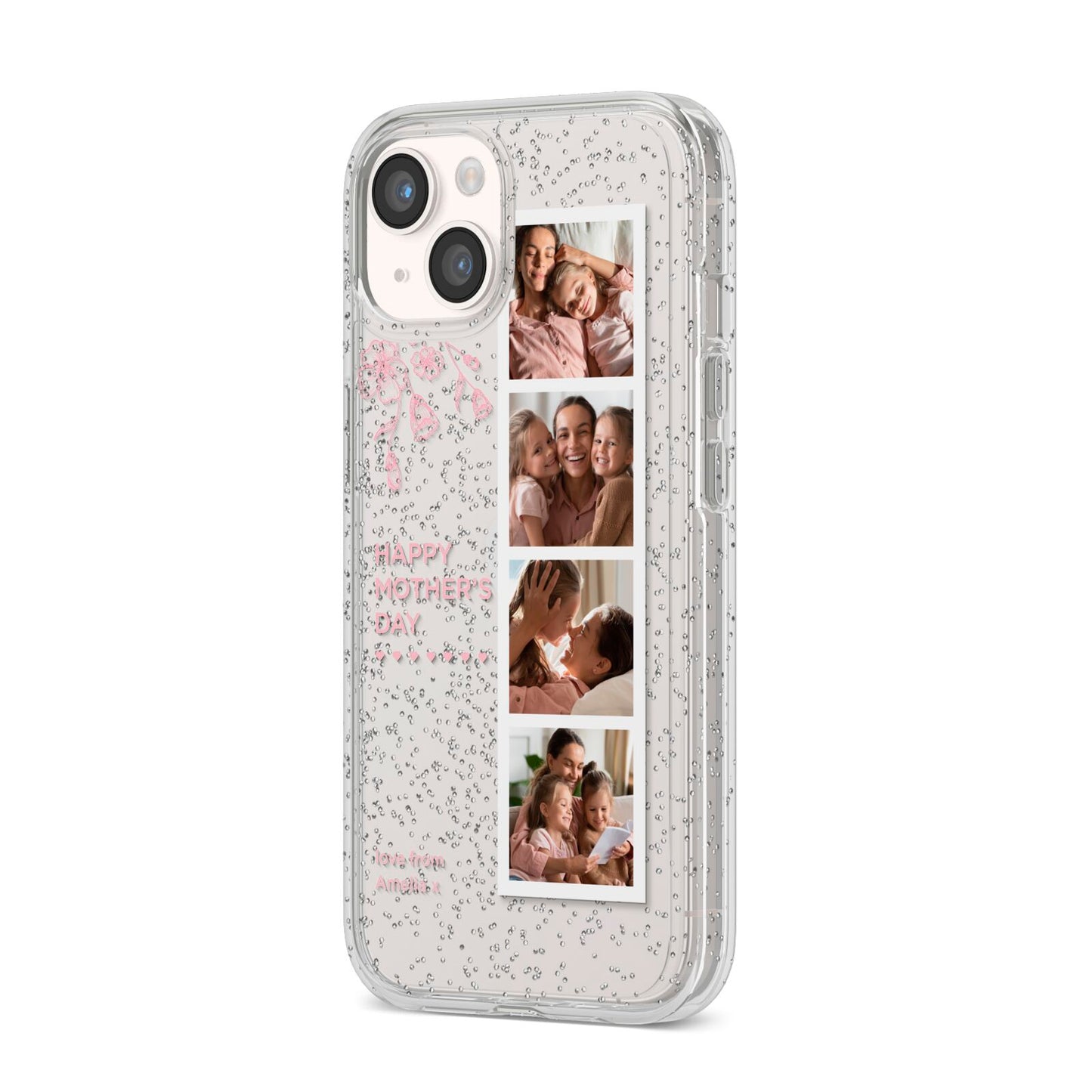 Floral Mothers Day Photo Strip iPhone 14 Glitter Tough Case Starlight Angled Image