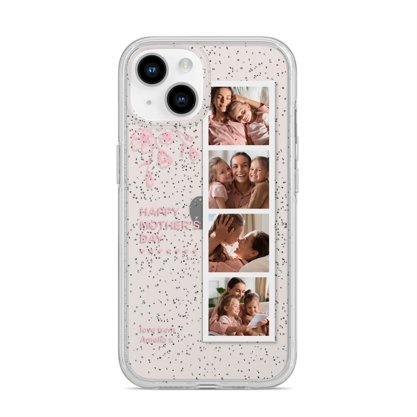 Floral Mothers Day Photo Strip iPhone 14 Glitter Tough Case Starlight