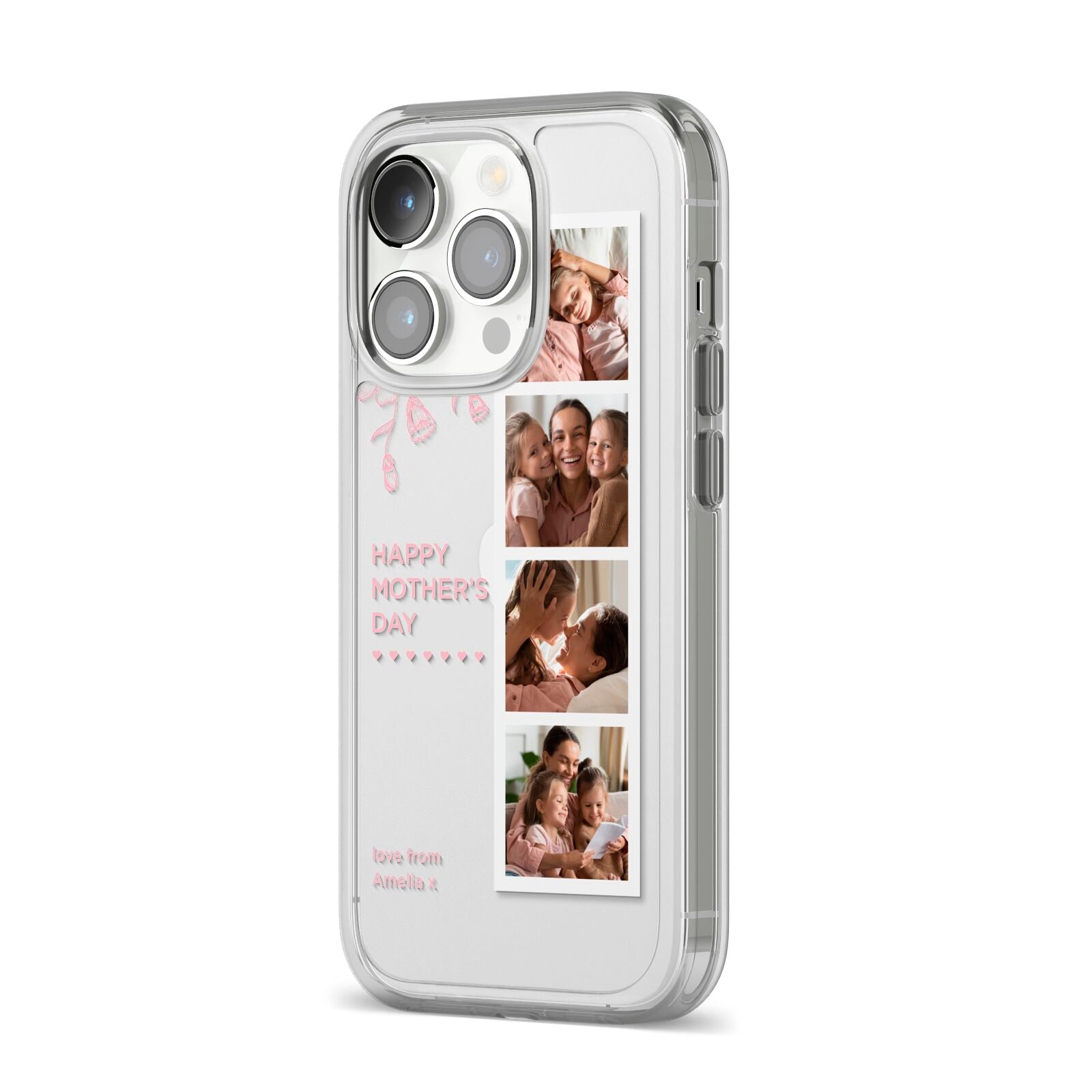 Floral Mothers Day Photo Strip iPhone 14 Pro Clear Tough Case Silver Angled Image