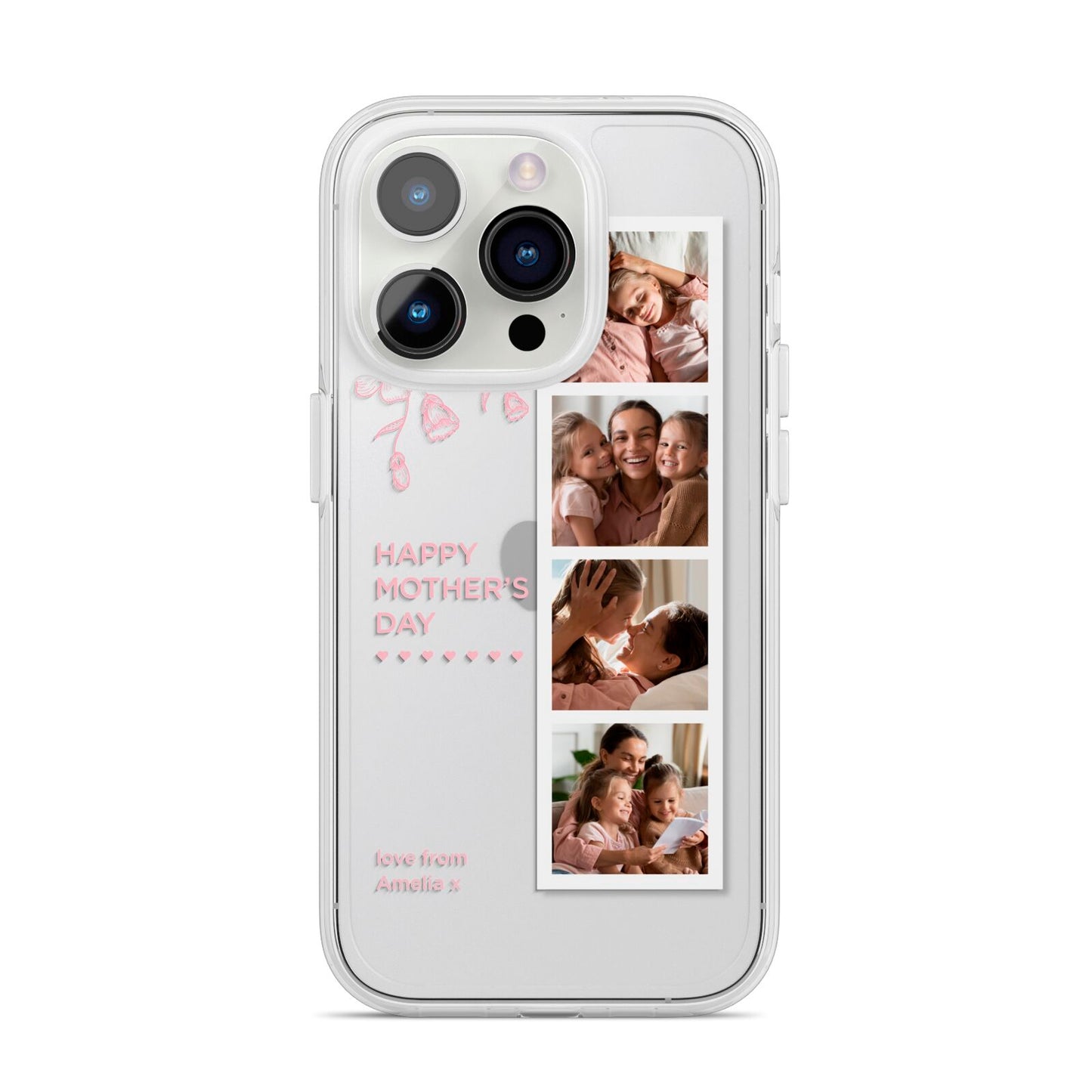 Floral Mothers Day Photo Strip iPhone 14 Pro Clear Tough Case Silver