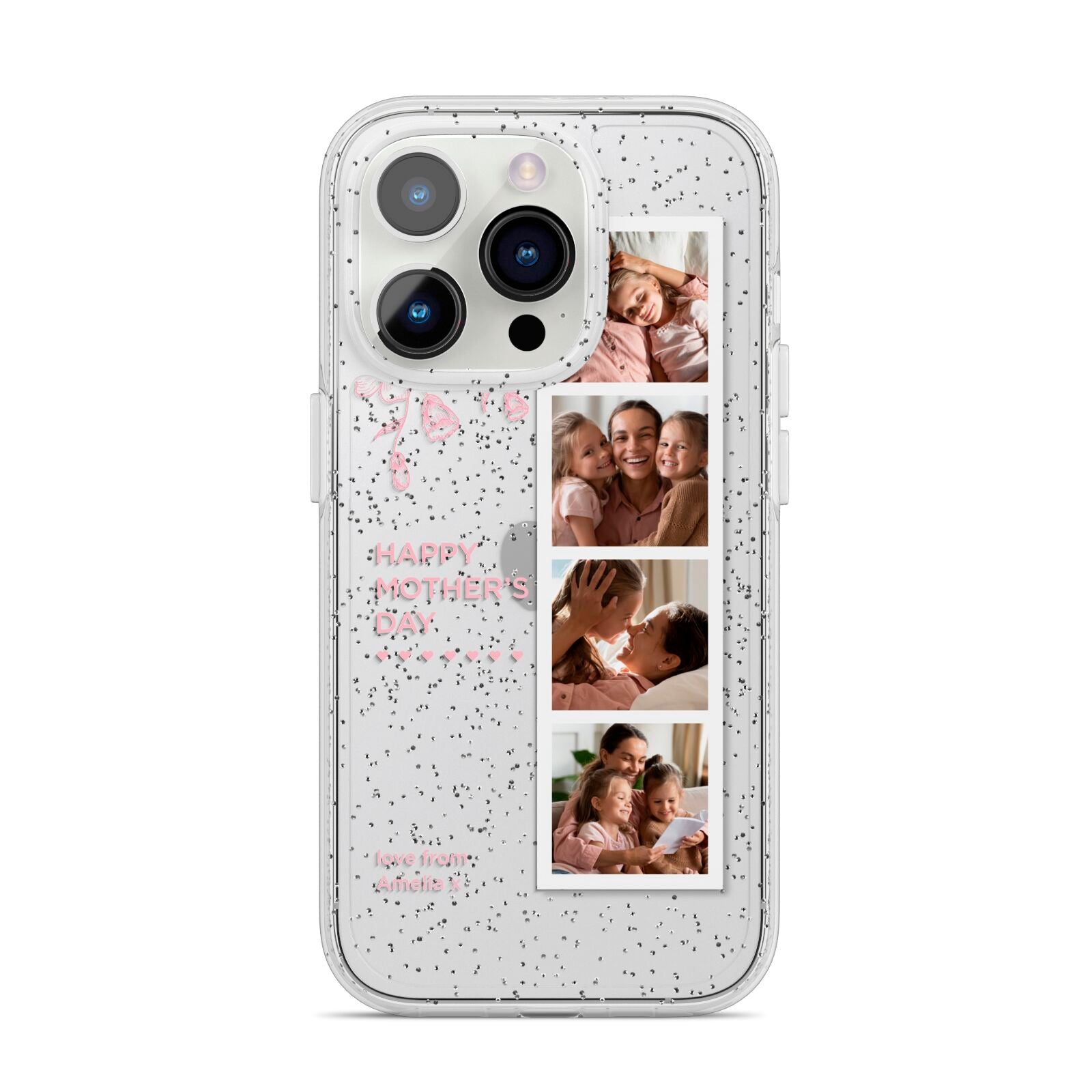 Floral Mothers Day Photo Strip iPhone 14 Pro Glitter Tough Case Silver