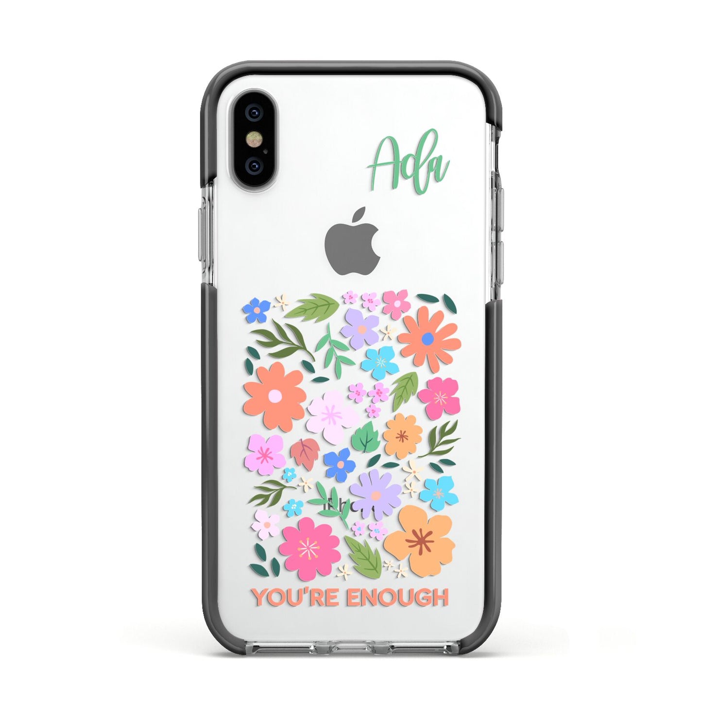 Floral Poster Apple iPhone Xs Impact Case Black Edge on Silver Phone