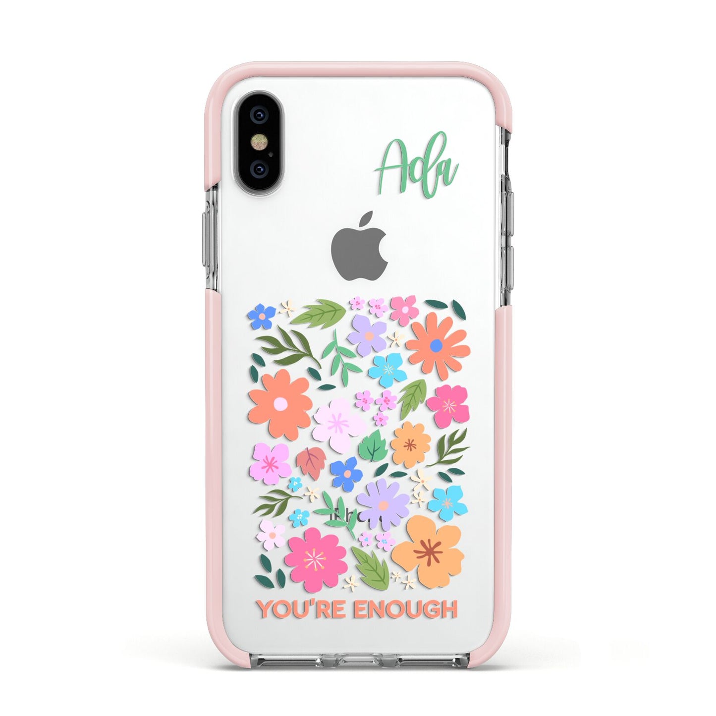 Floral Poster Apple iPhone Xs Impact Case Pink Edge on Silver Phone