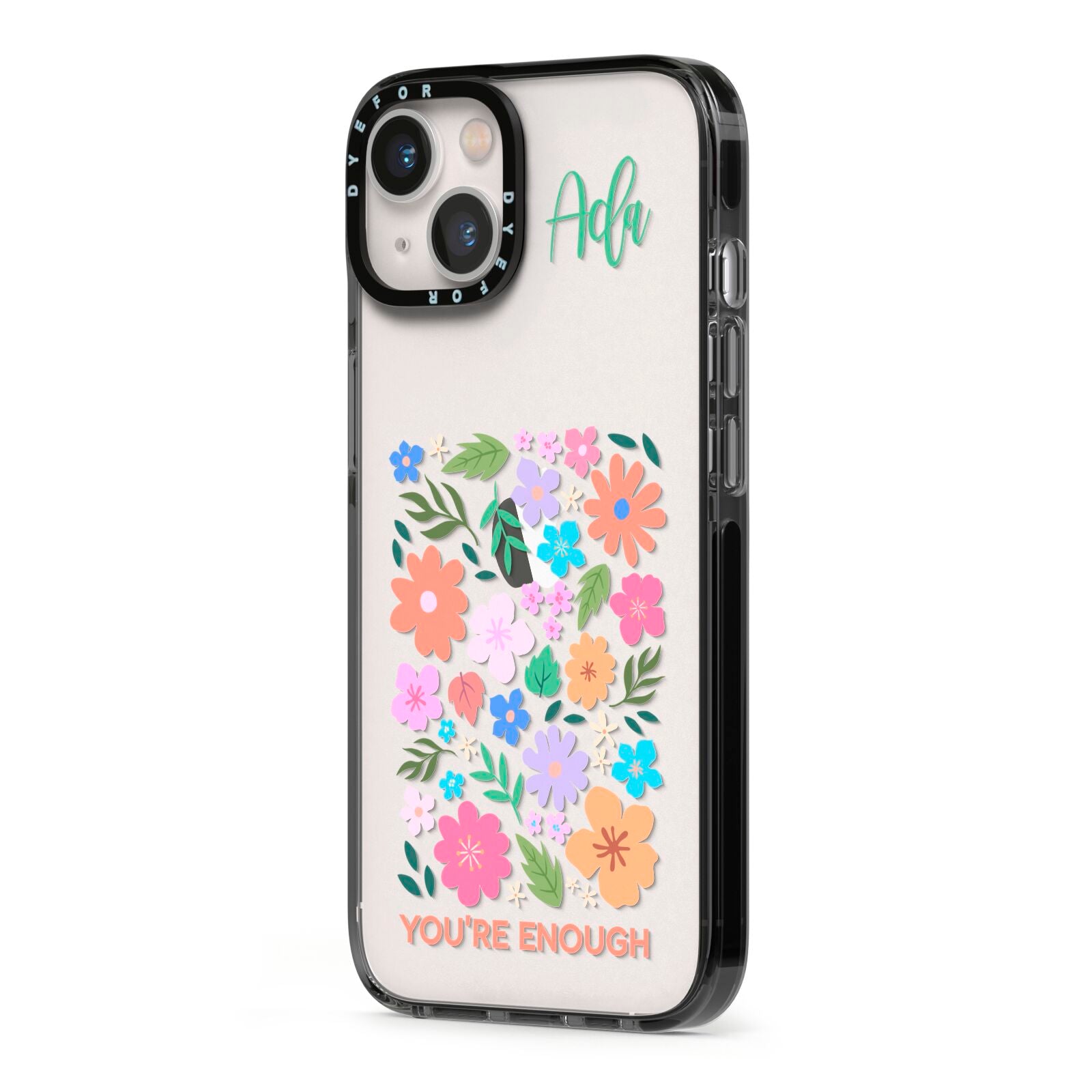Floral Poster iPhone 13 Black Impact Case Side Angle on Silver phone