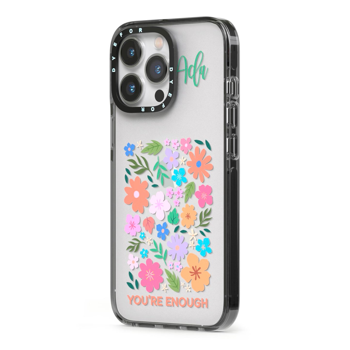Floral Poster iPhone 13 Pro Black Impact Case Side Angle on Silver phone