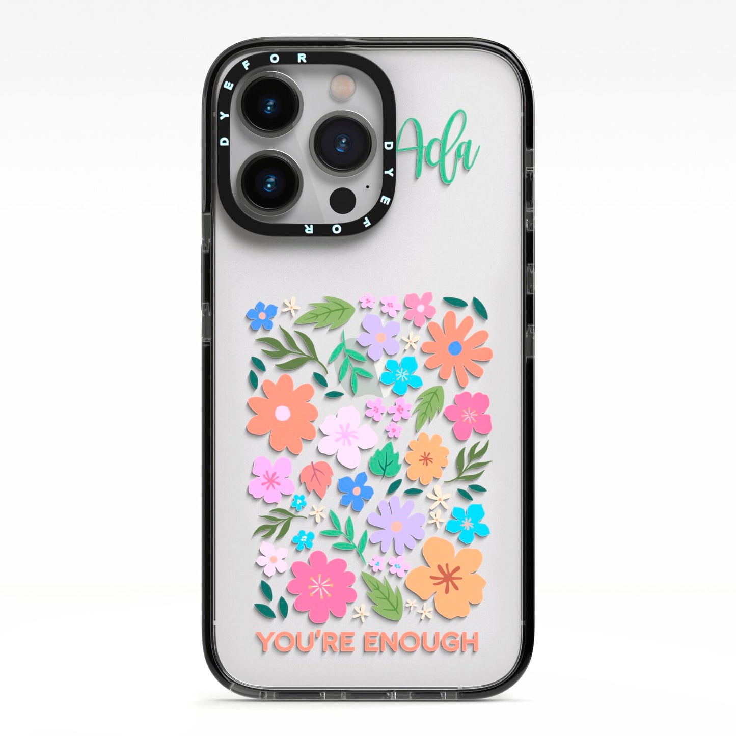 Floral Poster iPhone 13 Pro Black Impact Case on Silver phone