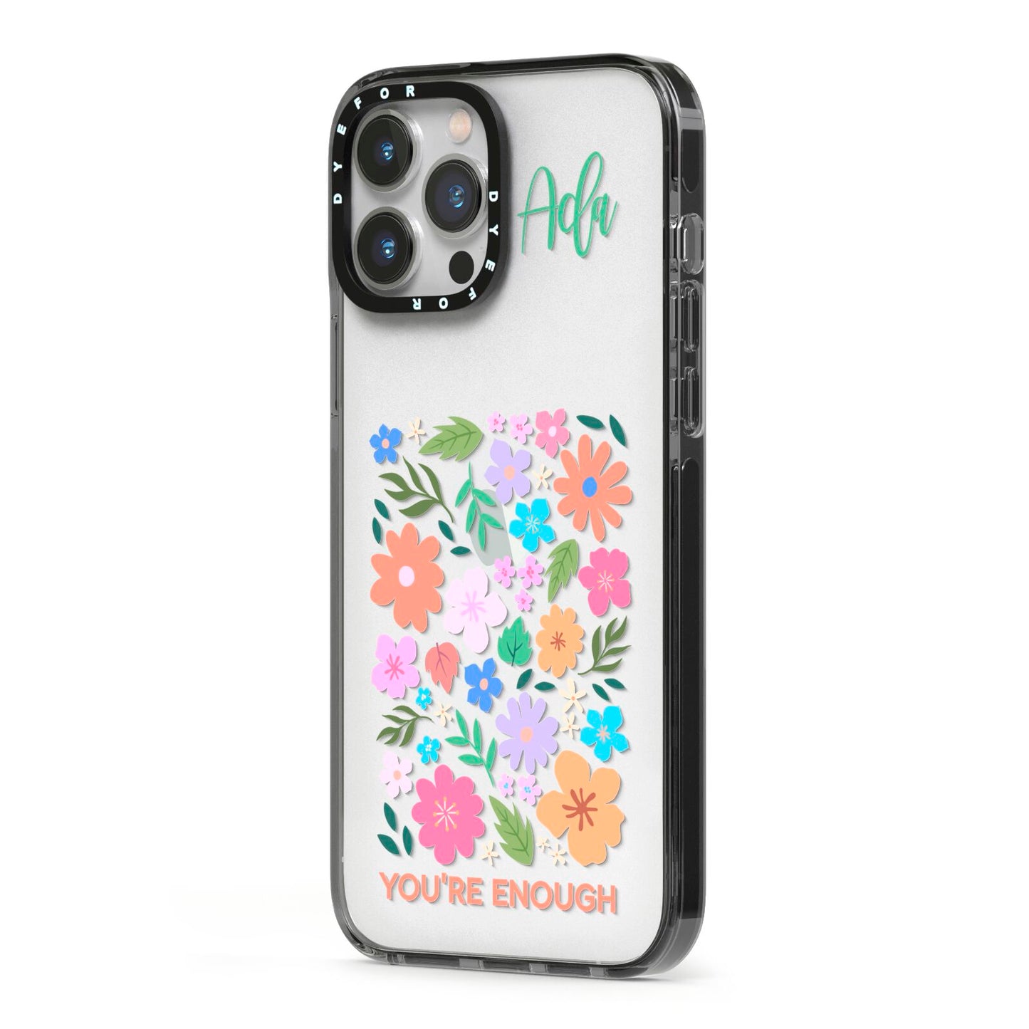 Floral Poster iPhone 13 Pro Max Black Impact Case Side Angle on Silver phone