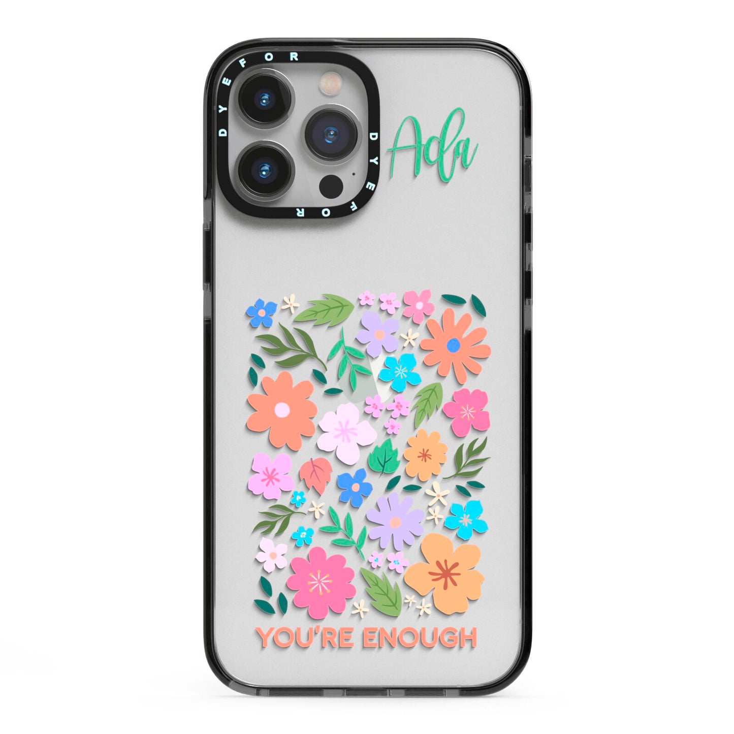 Floral Poster iPhone 13 Pro Max Black Impact Case on Silver phone